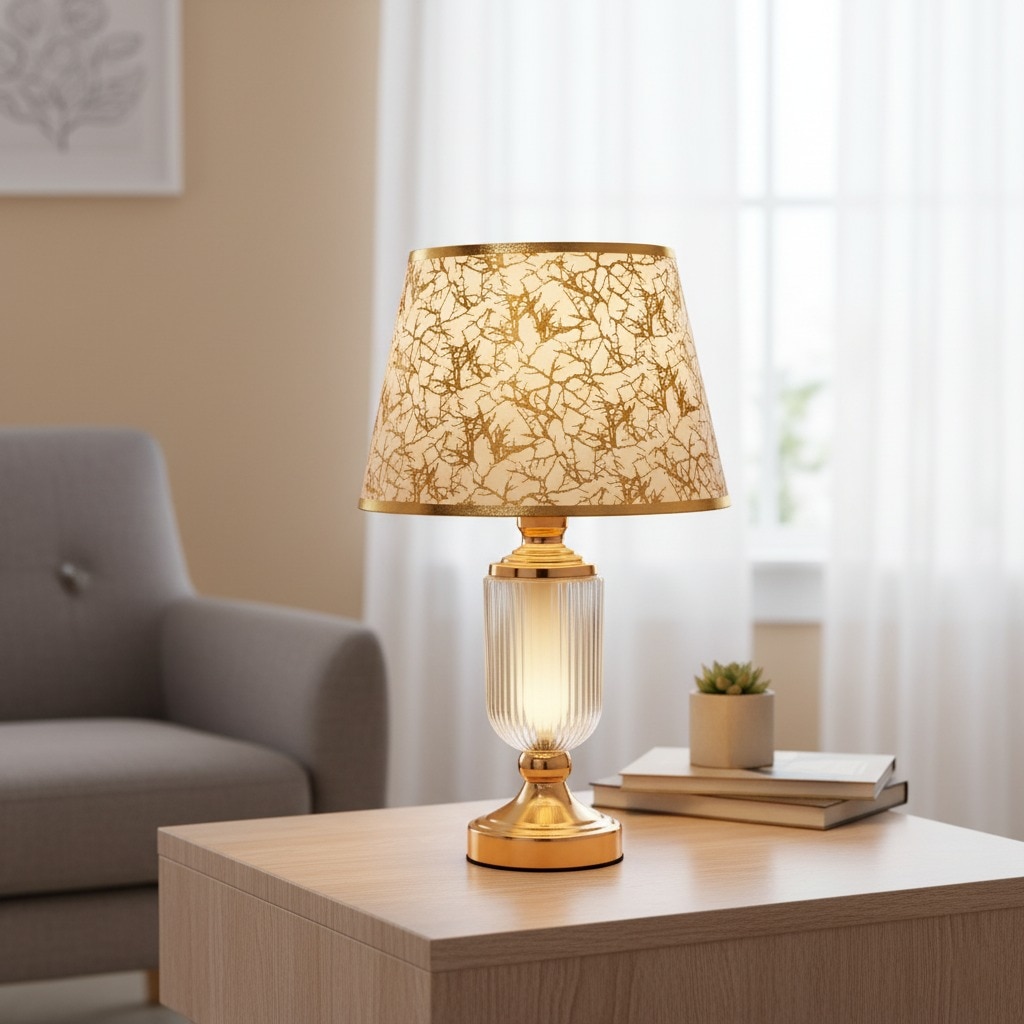 ELARE Table Lamp with Floral Printed Fabric Shade