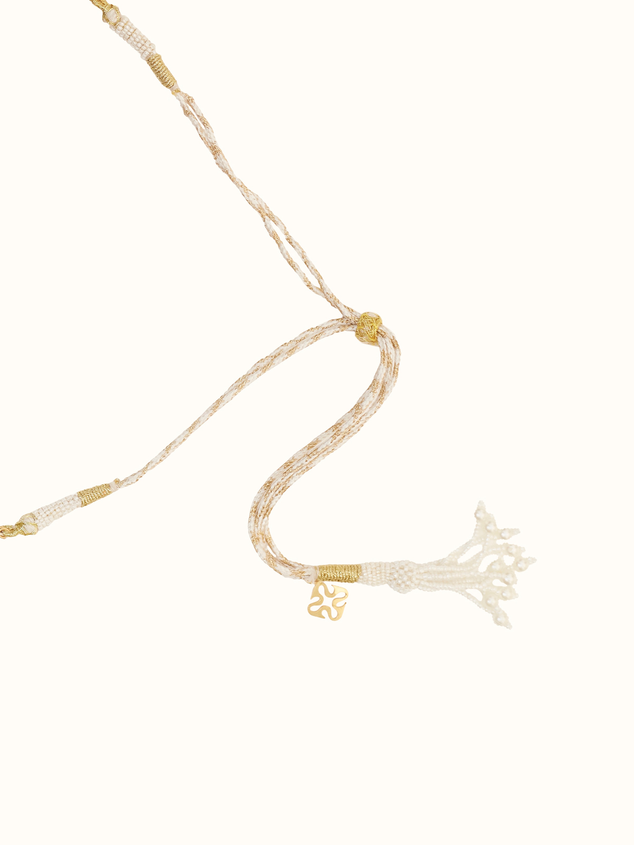 Detail of links and craftsmanship on Dank Polki silver long necklace