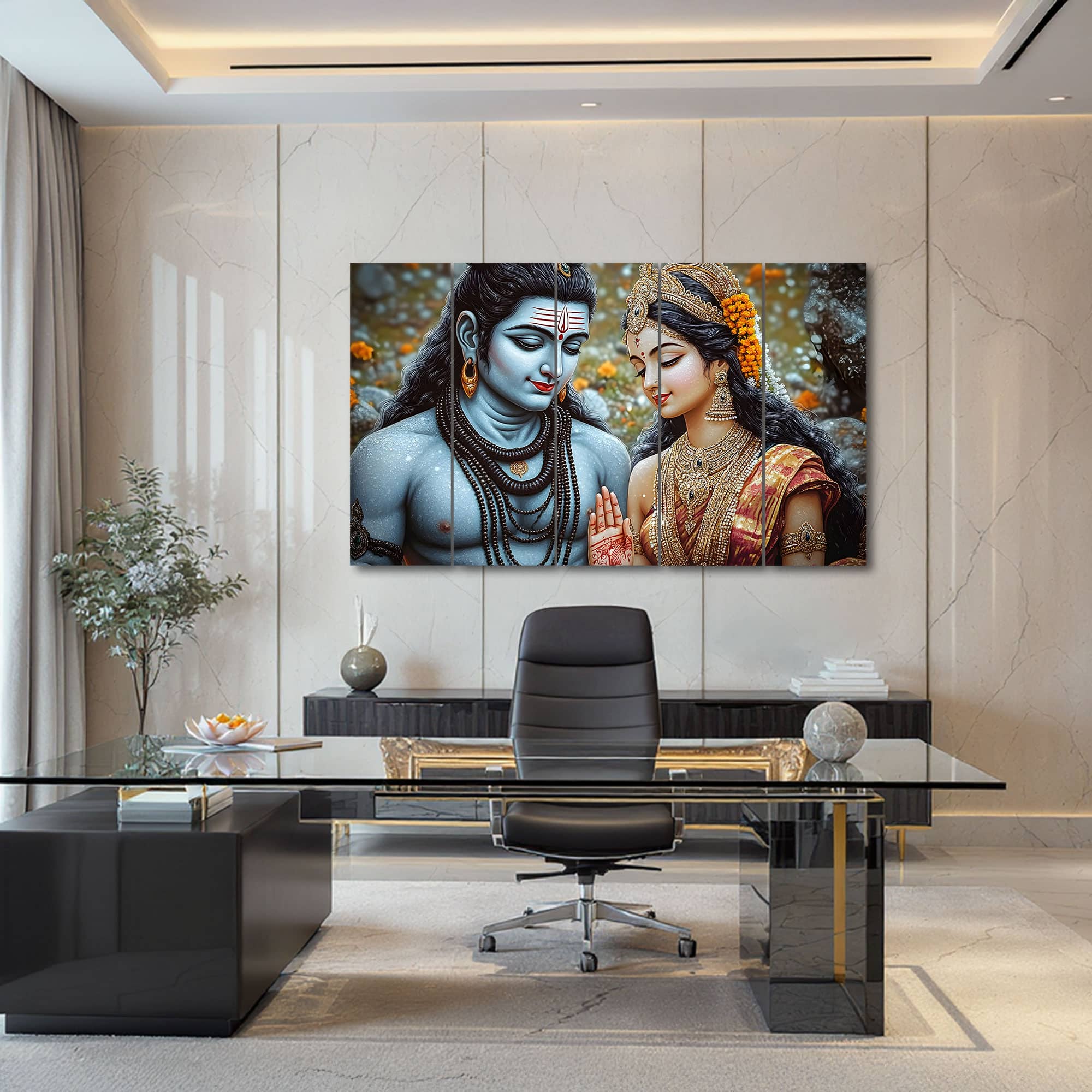 The Castle Decor Shiv Parvati Wall Painting Wooden Framed 27x48 Inch (Style 2) - The Castle Decor