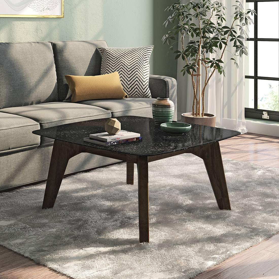Galaxy Square Stone Coffee Table In American Walnut Finish