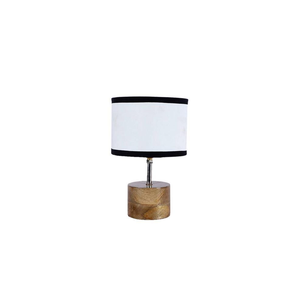 Ewald Multicolour Fabric Shade Table Lamp with Natural Wooden Base