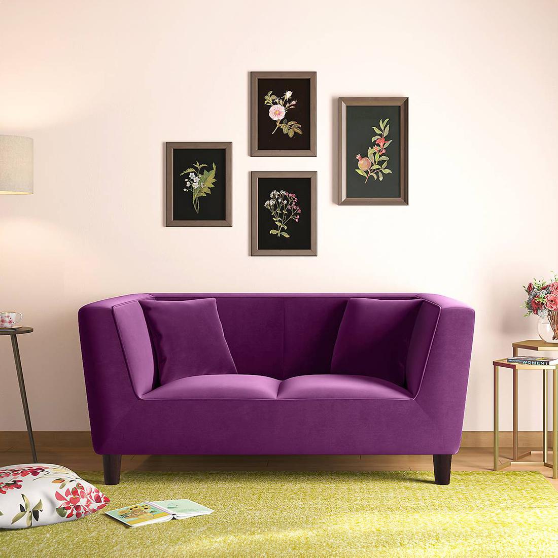 Janet 2 Seater Fabric Loveseat In Plumy Purple Velvet Colour