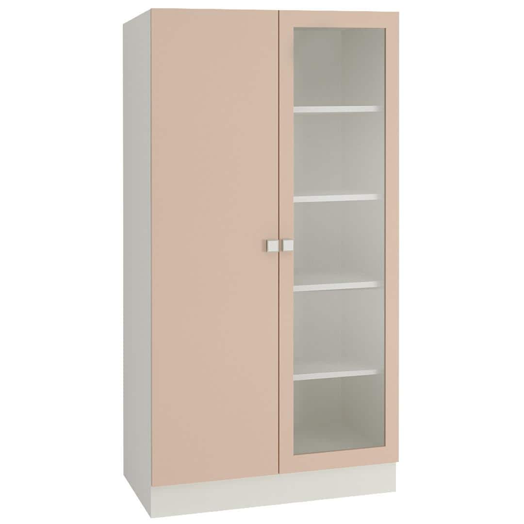 Celestia Double Door Bookshelf cum Crockery Cabinet with Toughened Glass in Sandy Beige Colour