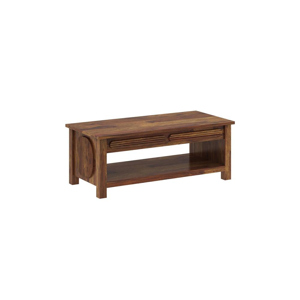 Woodwhiz Rectangular Solid Wood Coffee Table In Teak Finish