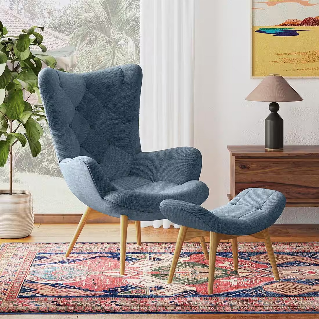 Contour Chair With Ottoman In Ocean Weave