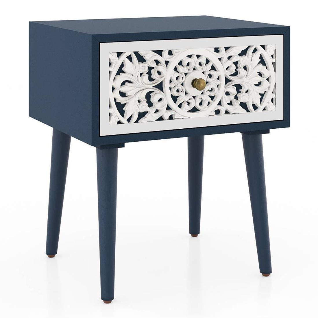 Alida Solid Wood Bedside Table in Rivera Blue Finish