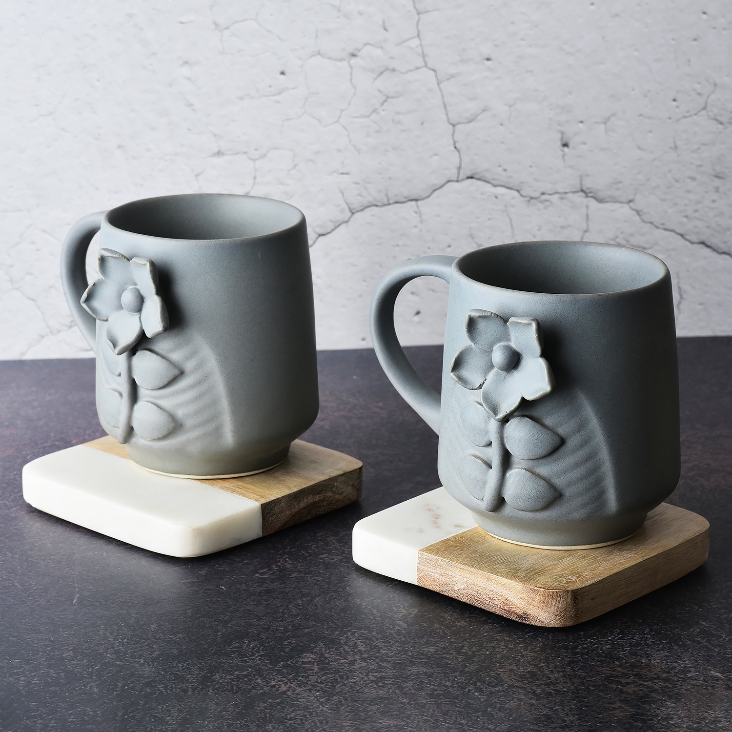 Grey Terra Bloom Elegant Stoneware Mug Collection - Simply Soho