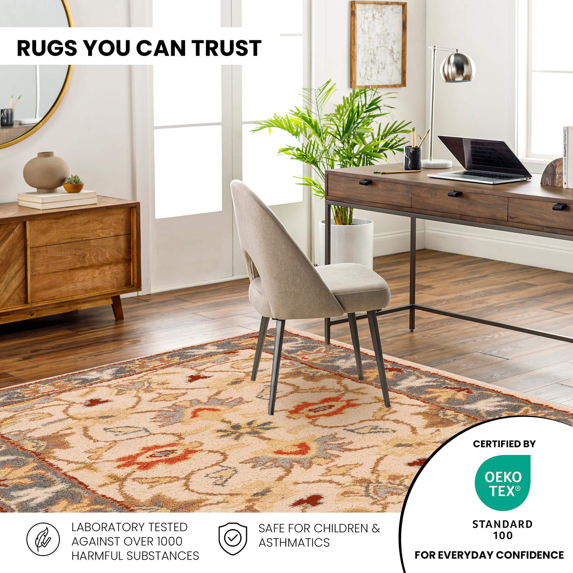 White Floral Wool 8x11 Carpet