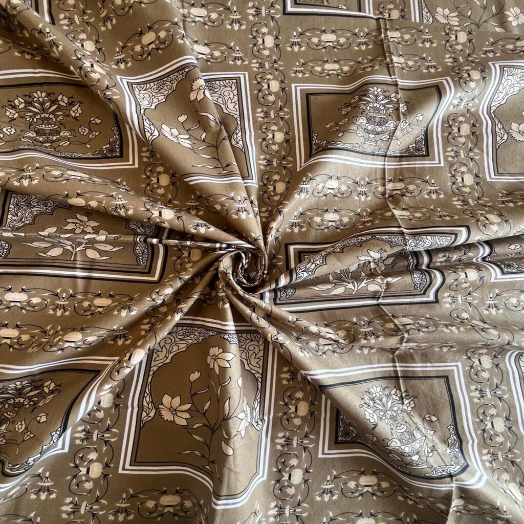 Mud Brown Floral 400 TC Cotton Flat Queen Size Bedsheet With 2 Pillow Covers From Threads