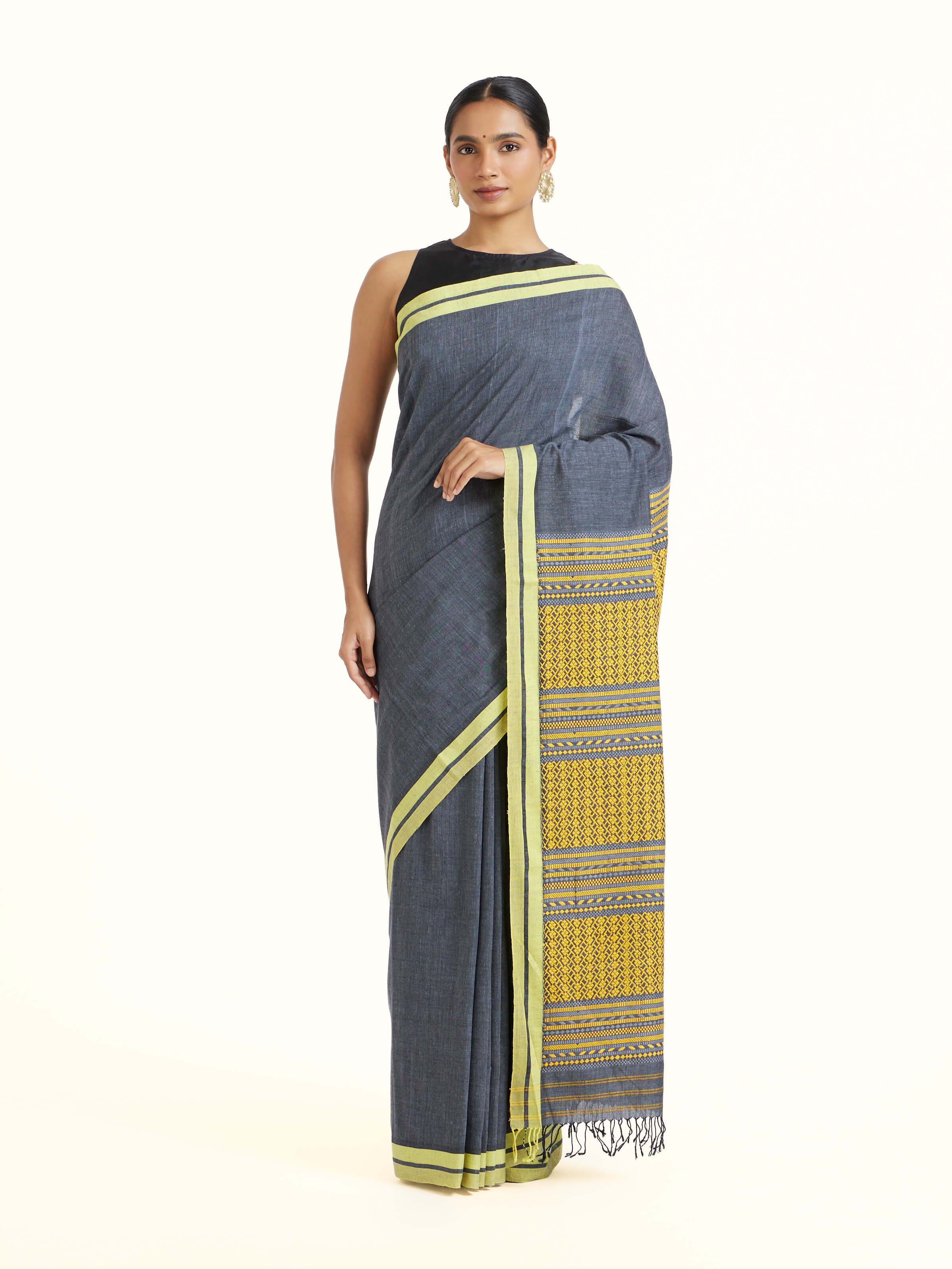 Front view of the Grey Cotton Silk Saree