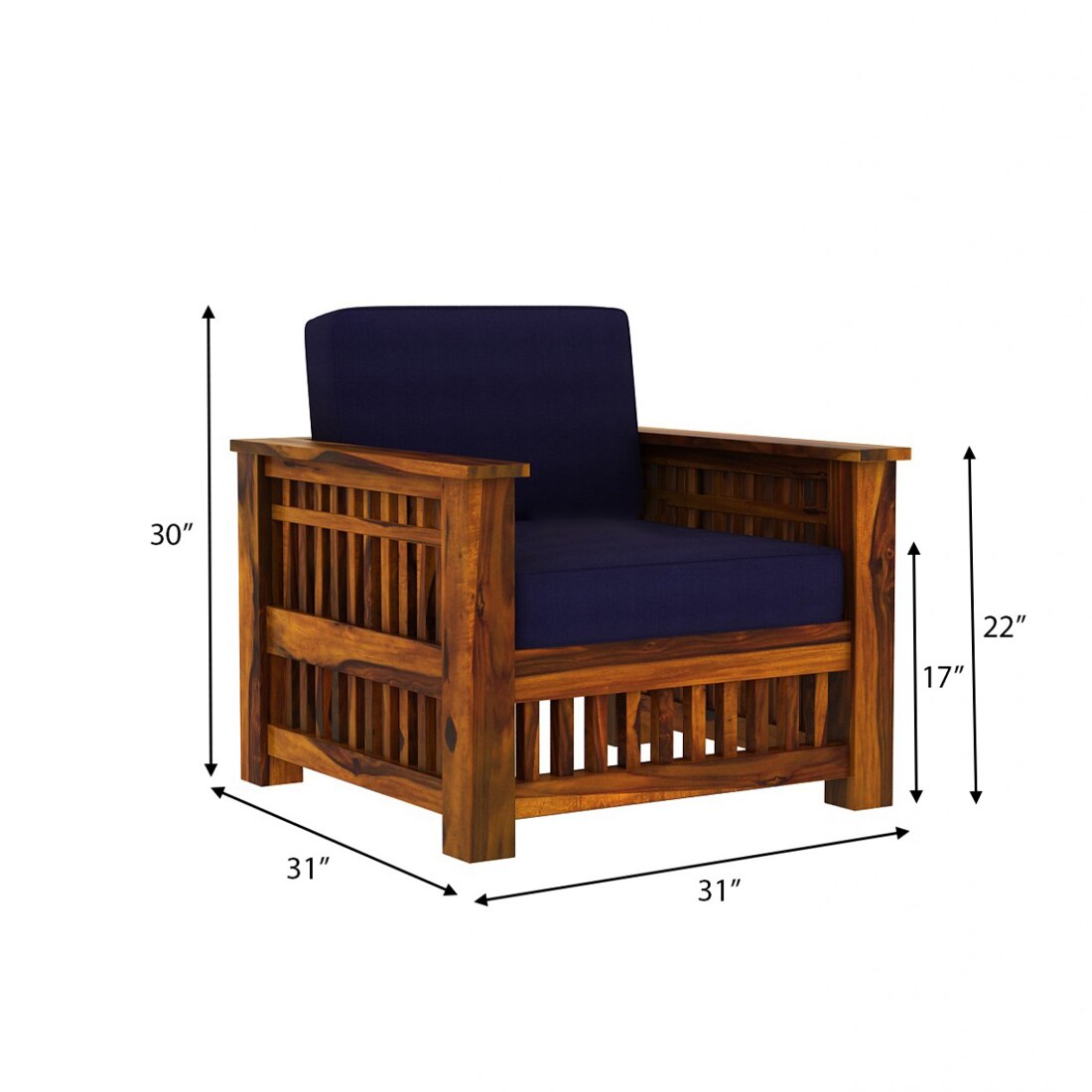 Anjani 3+1+1 Seater Wooden Sofa (BLUE Colour, Honey Finish)