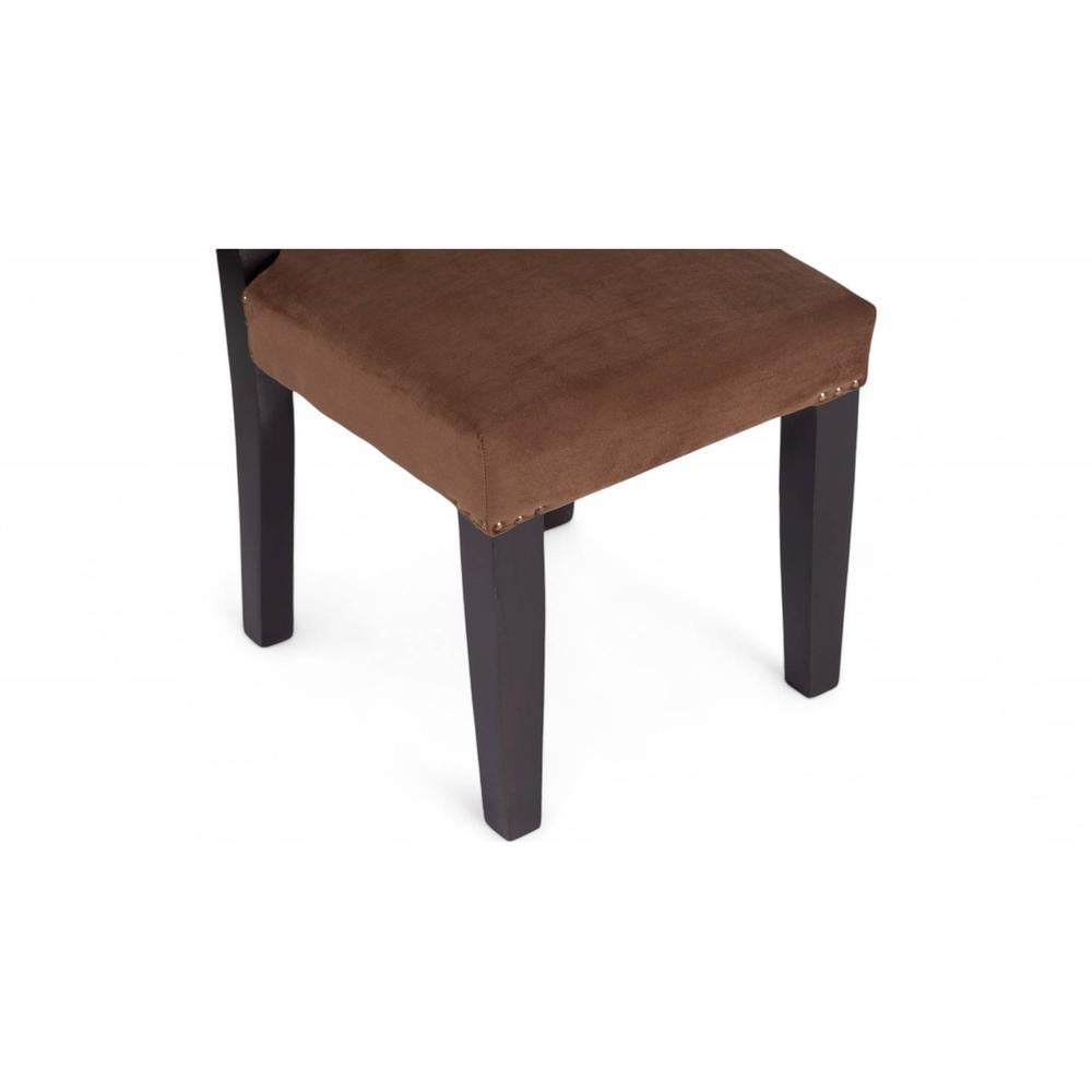 Newport wood Dining Chair in Taupe Brown Velvet Upholstery with MAHAGONY FINISH