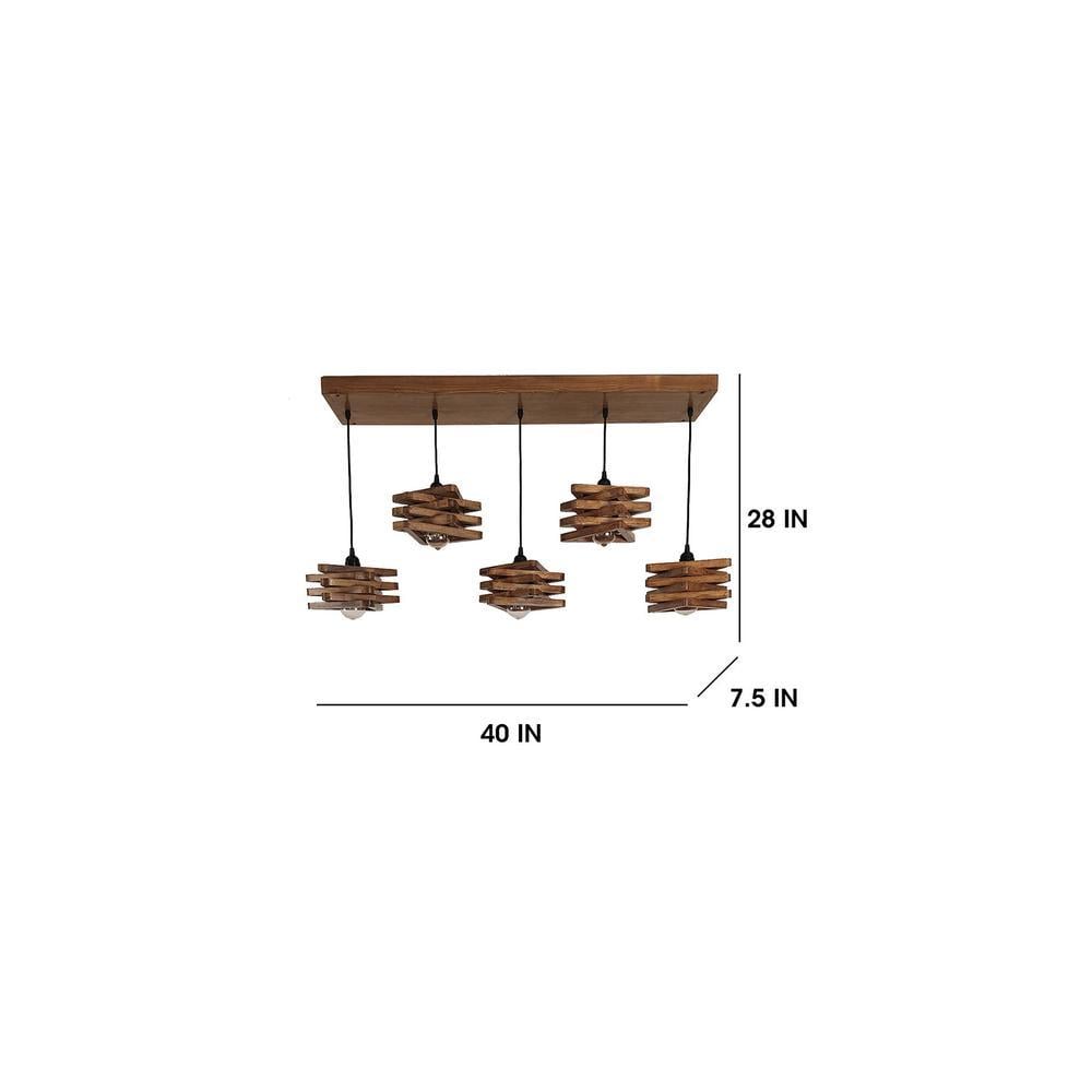 Star 5 Series Brown Solid Wood Cluster Hanging Light