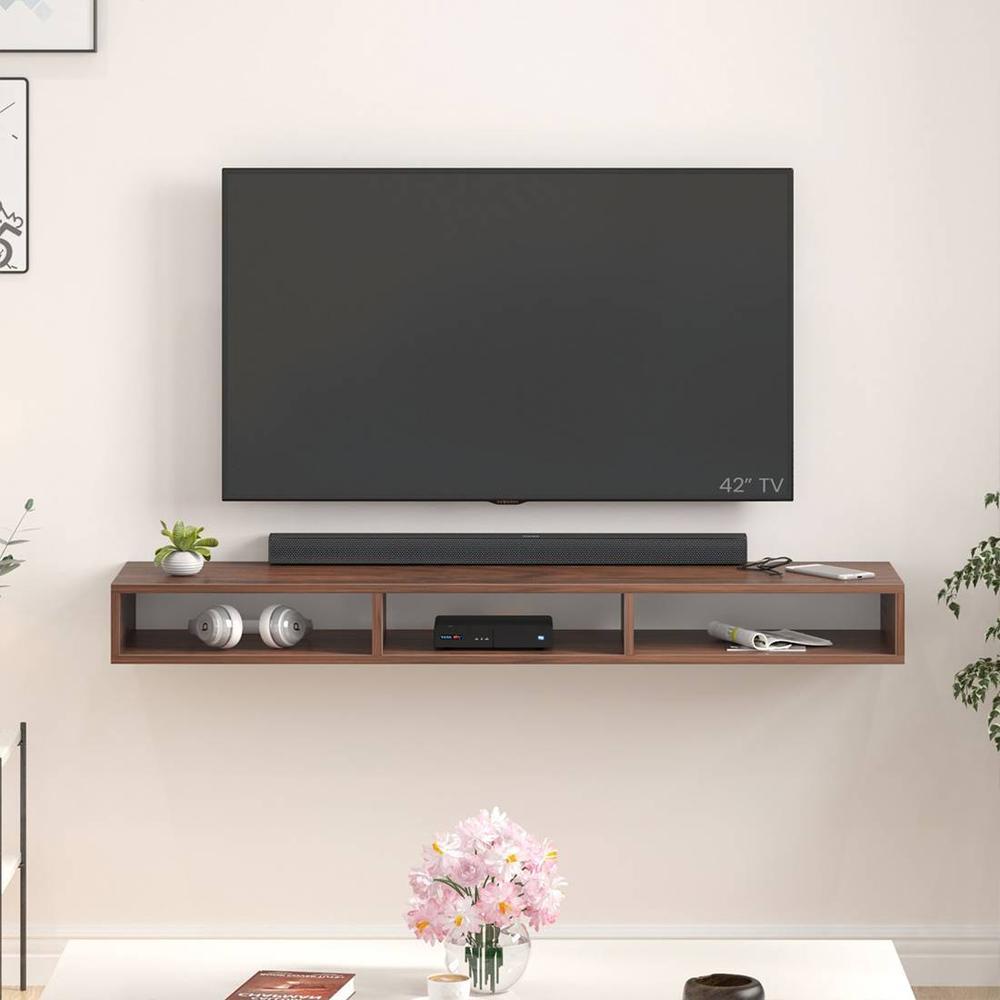 Primax Solo Engineering Wood Wall Mount TV Entertainment Unit Set Top Box Stand/TV Cabinet with Shelves for Books & Décor Display Unit, Ideal for 50 Inches (Brown Maple/DIY)