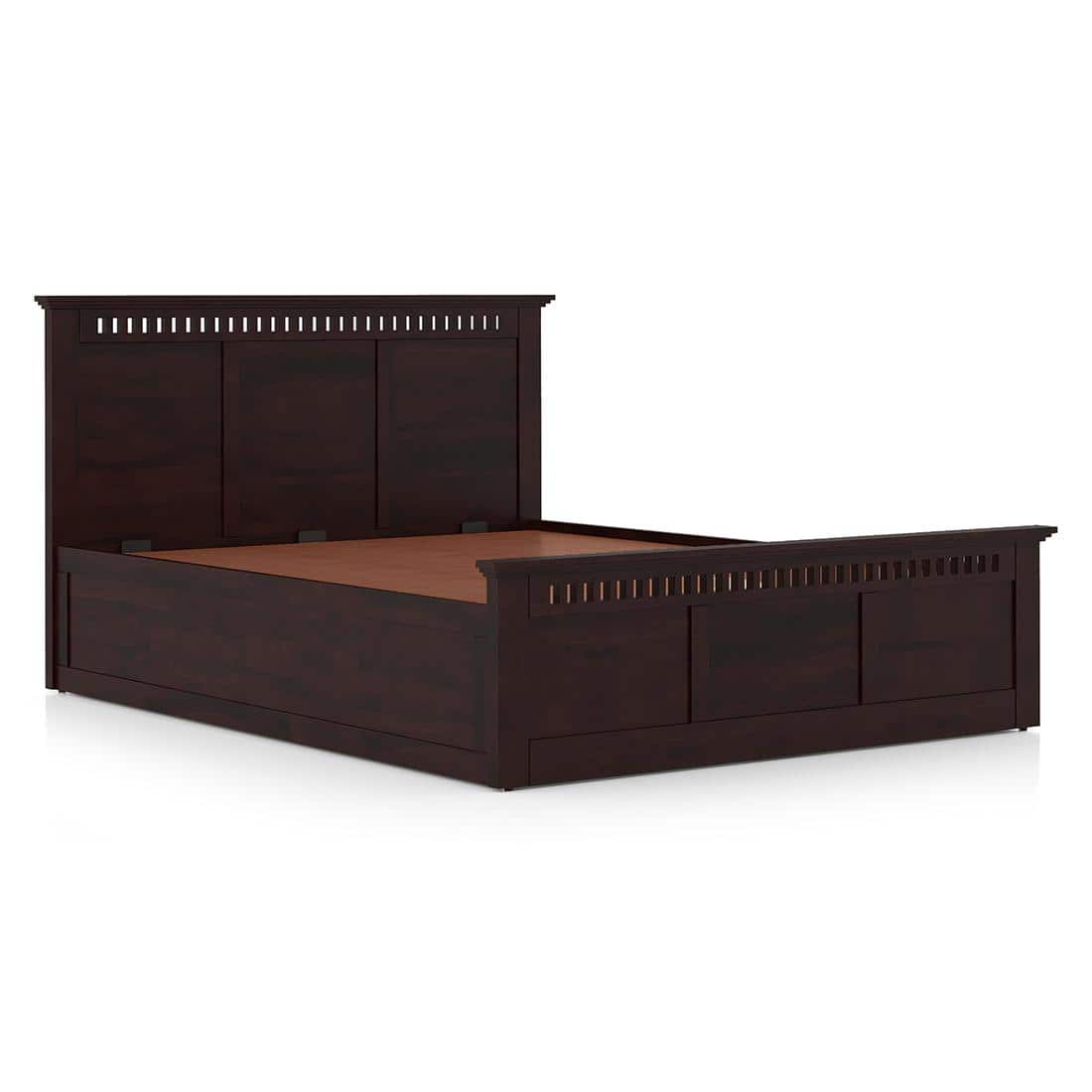 Fidora Solid Wood Queen Size Hydraulic Storge Bed In Mahogany Finish
