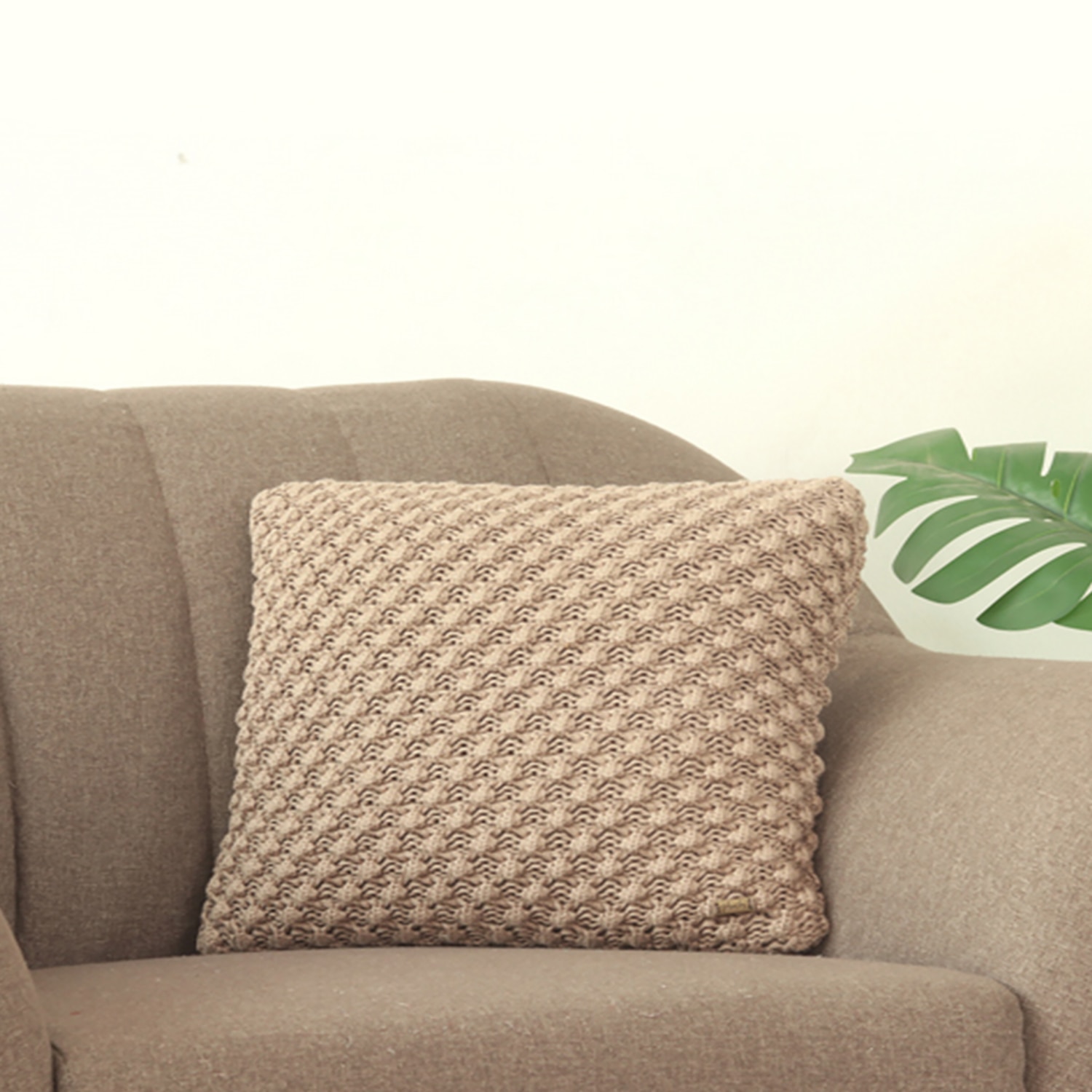 Popcorn Sandy Brown Knitted Cushion Cover  16X16 Inches - Pluchi