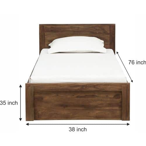 Monarch Solid Wood Single Size Non Storage Bed in Teak Finish