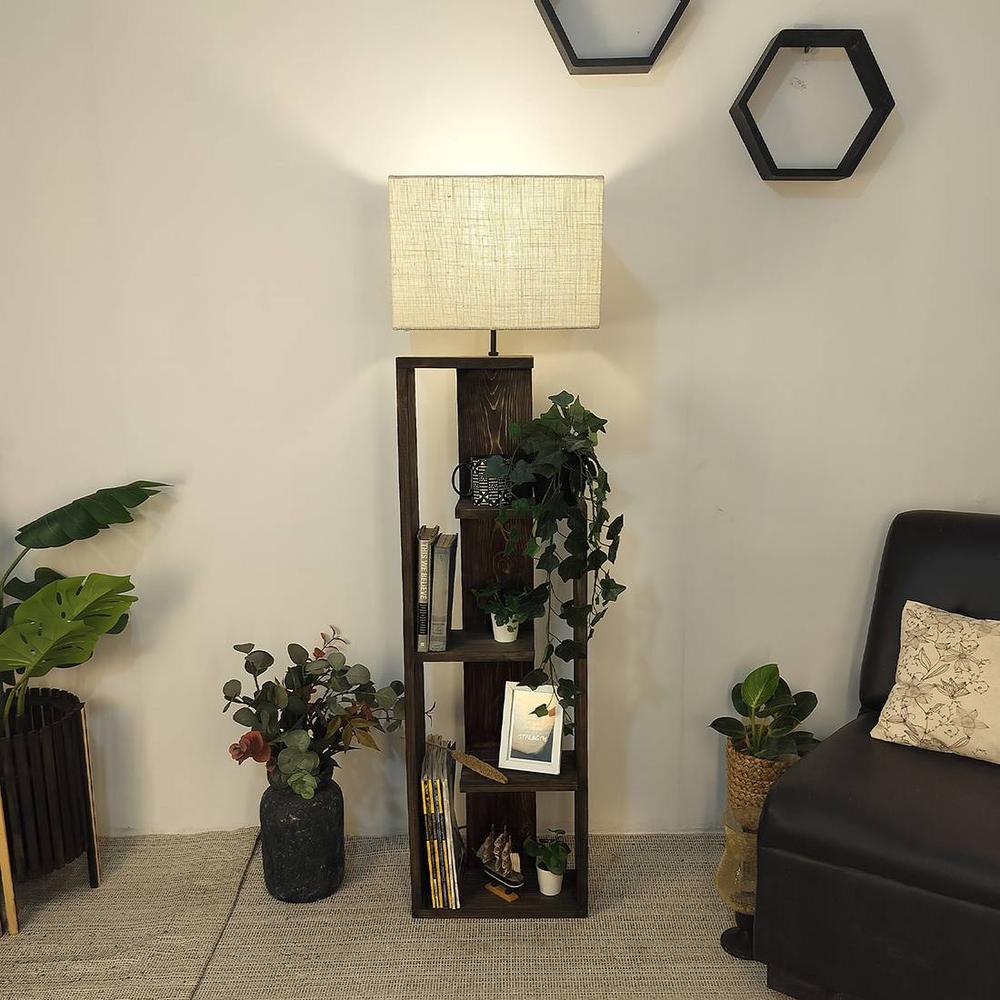 Jordan Wooden Floor Lamp with Brown Base and Jute Fabric Lampshade