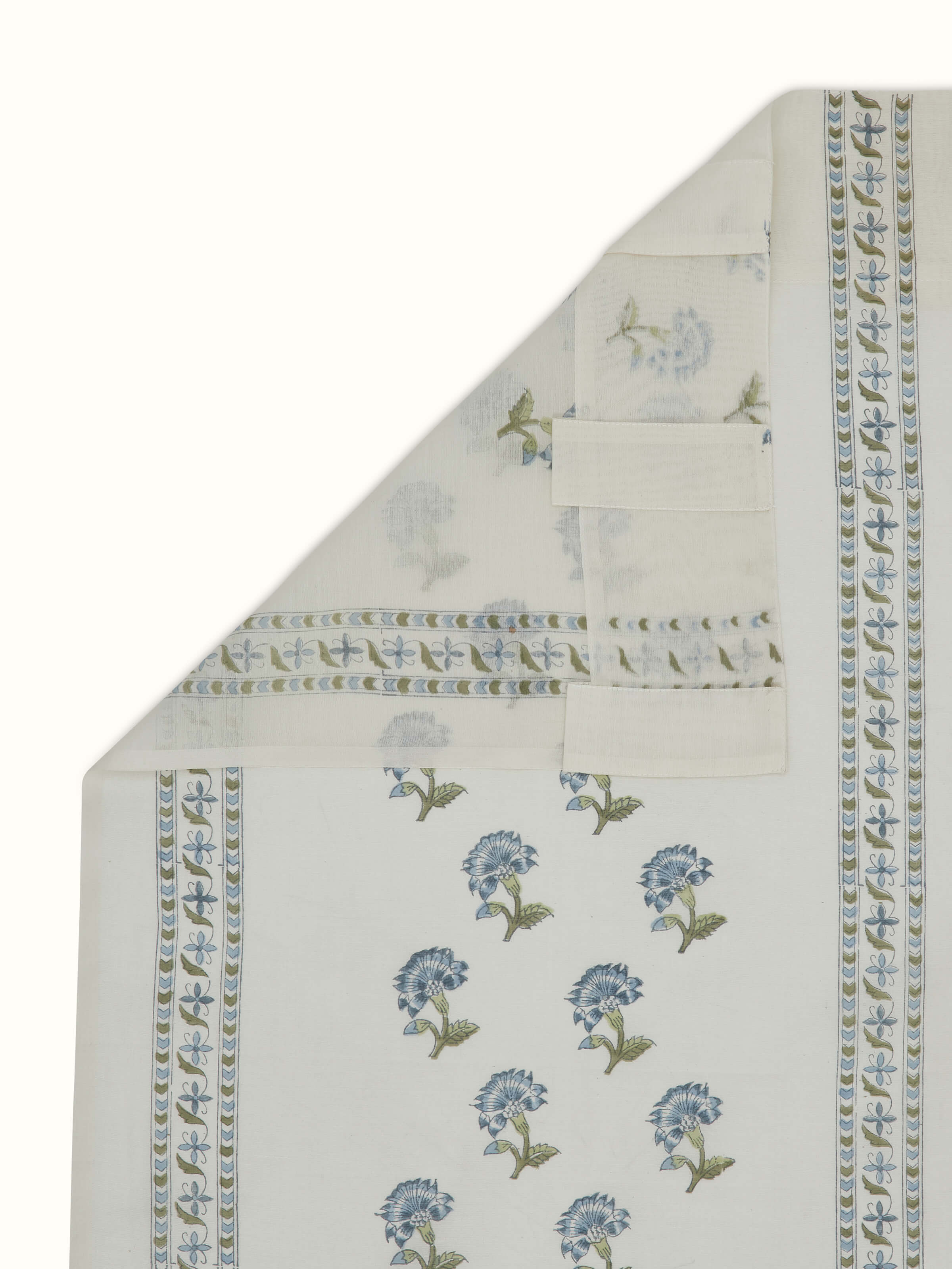 Aarunya Blue Floral Cotton Silk Sanganeri Hand Block Printed Sheer Curtain (9 Ft)