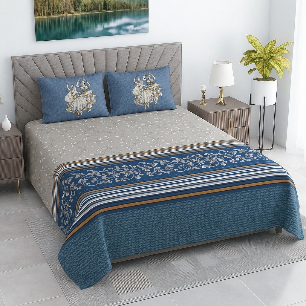 Glen Multicolor Floral 400 TC Cotton Flat Super King Size Bedsheet with 2 Pillow Covers – Threads