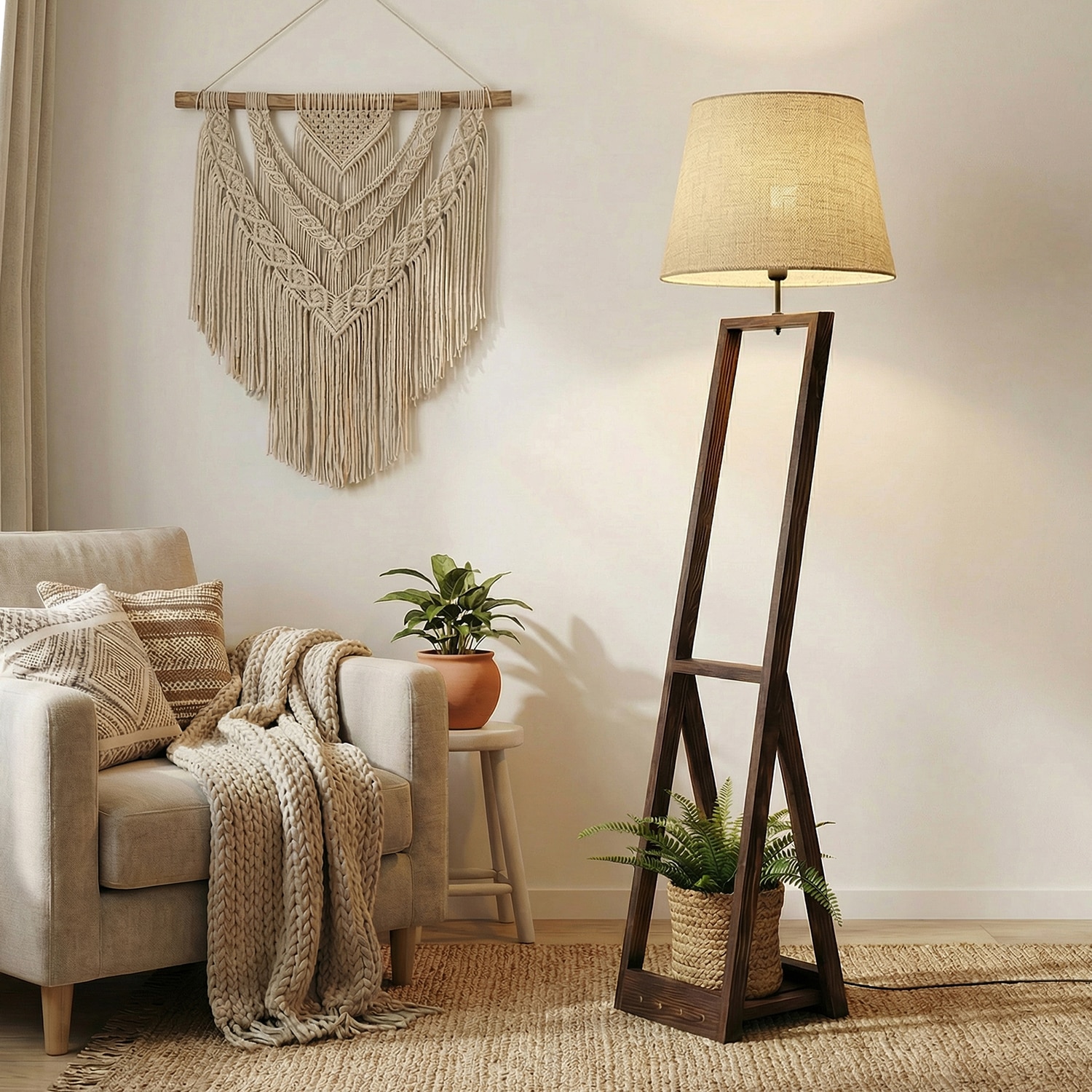 Bezalel Beige Jute Floor Lamp with Beige Jute Base