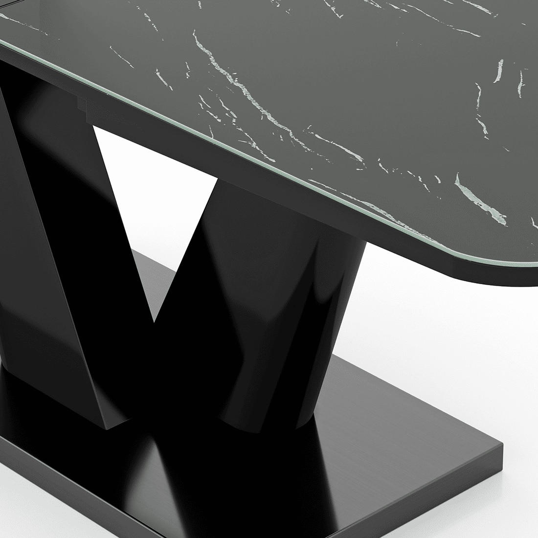 Caribu 4 To 6 Extendable Dining Table With Set Of 6 Doris Swivel Accent Chairs (Colour- Dark Grey, Finish- Black High Gloss)