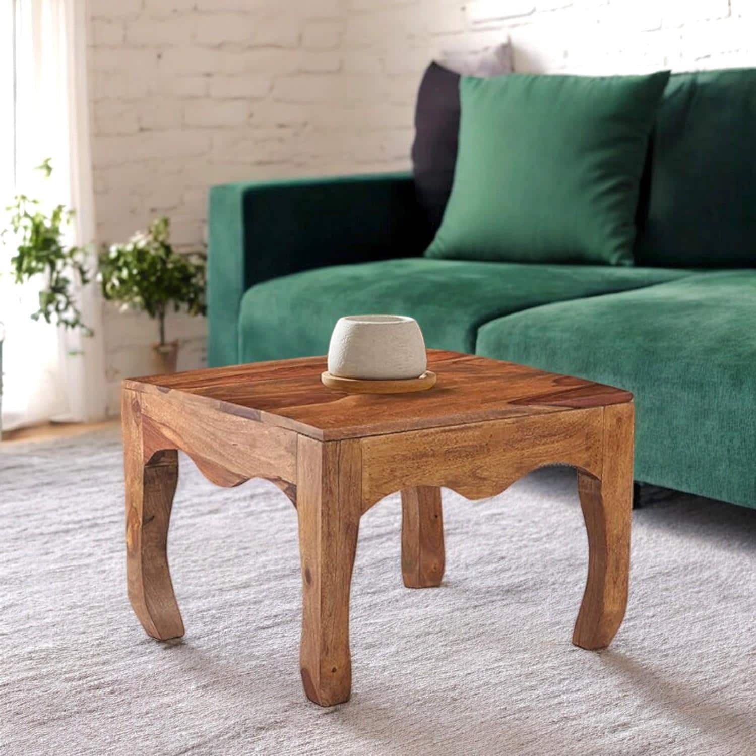 Lyon Sheesham Wood Contemporary Square Coffee Table In Natural Teak Finish