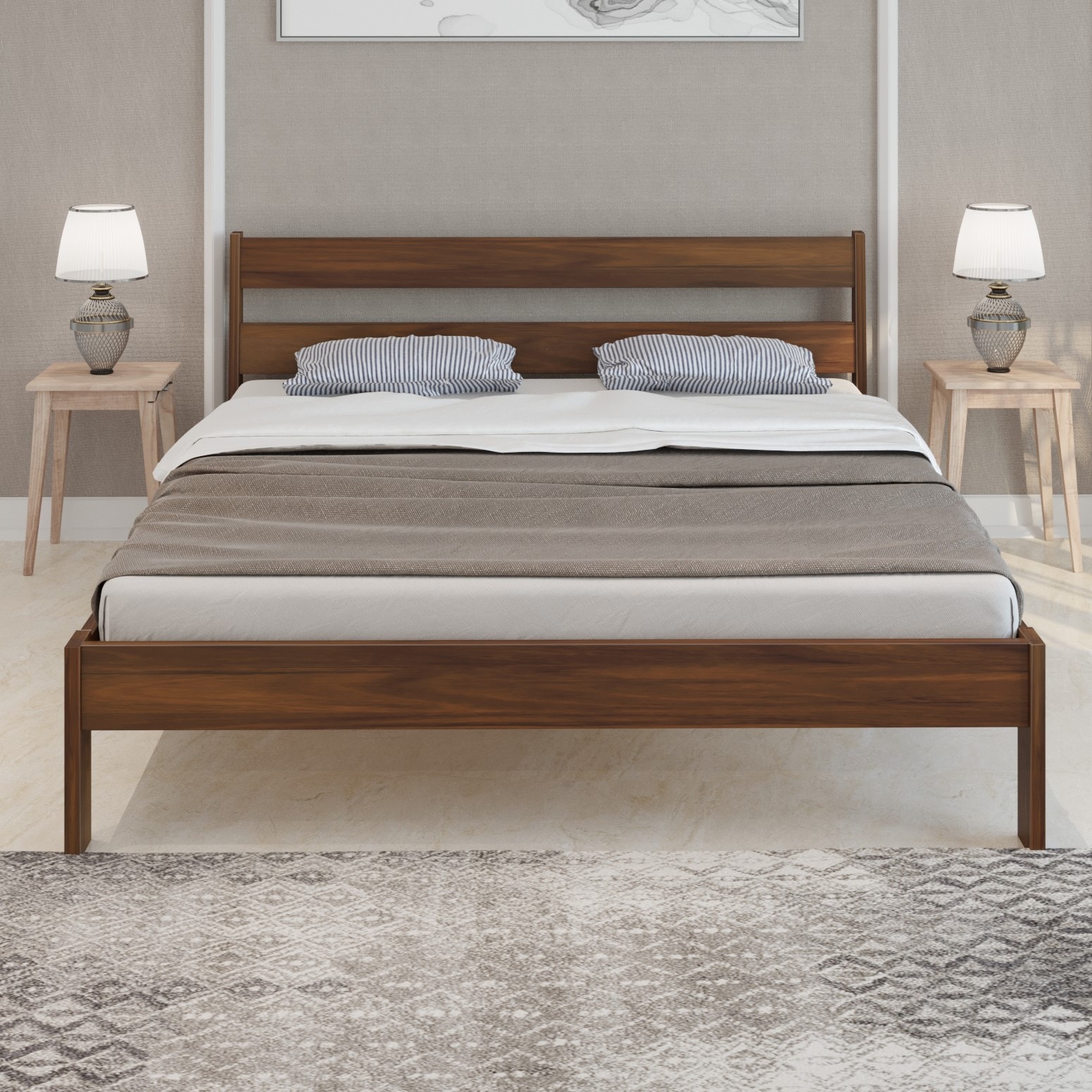 BLUEWUD Roverb Engineered Wood Queen Double Bed Without Storage Box for Kids Adult Bedroom Home Furniture (Brown Maple / 78 X 60 Mattress Size) - DIY (Do-It-Yourself)