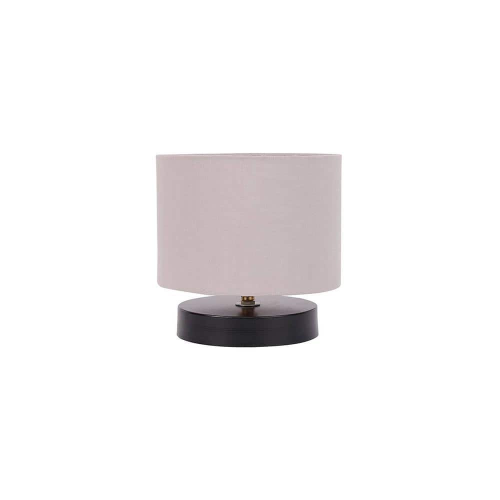 Atley Grey Fabric Shade Table Lamp with Black Iron Base
