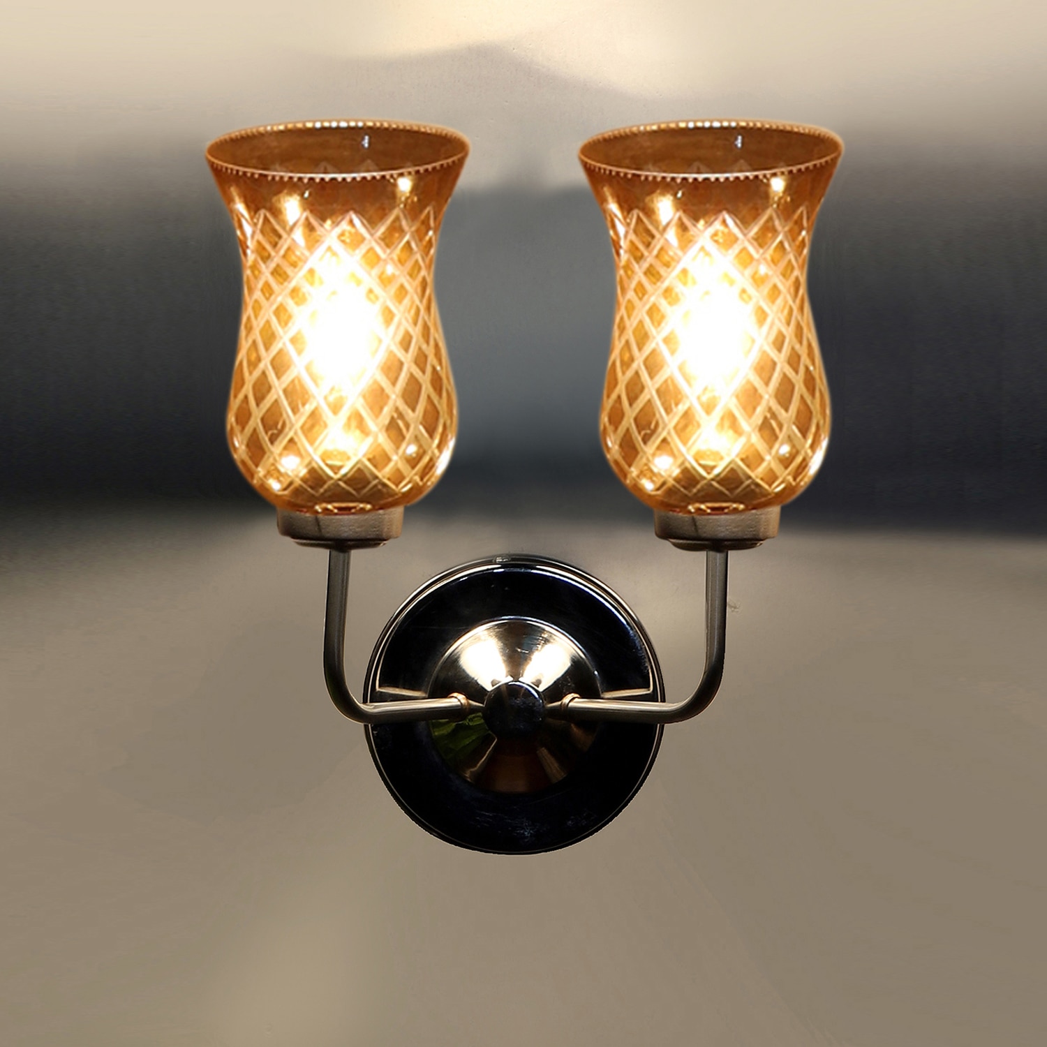 Devansh Steel Electric Wall Light in Steel Colour with Lavender Shade Count of 2 Lights - Devansh