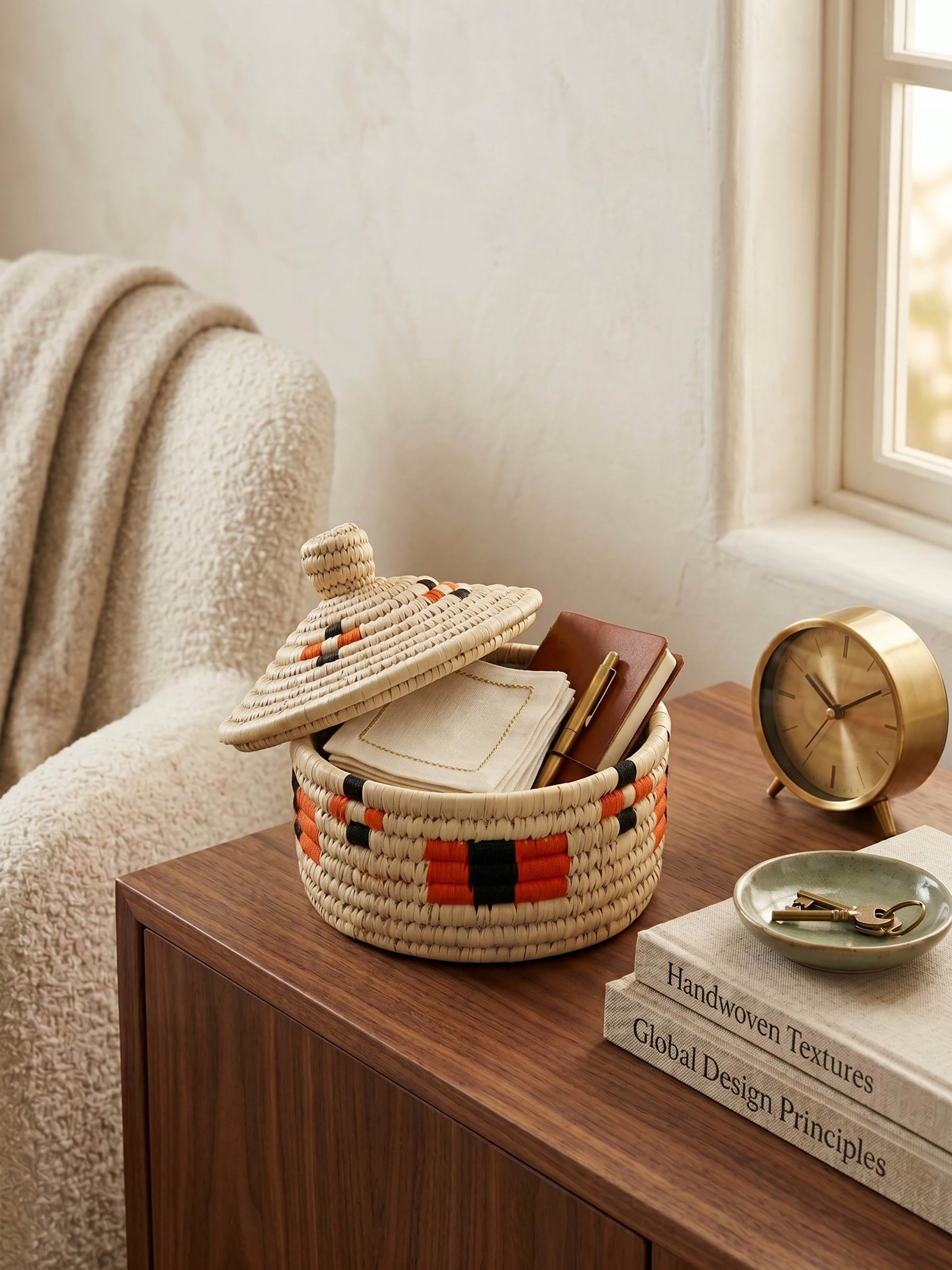 Side view of the Natural Kanshi Fibre Storage Basket