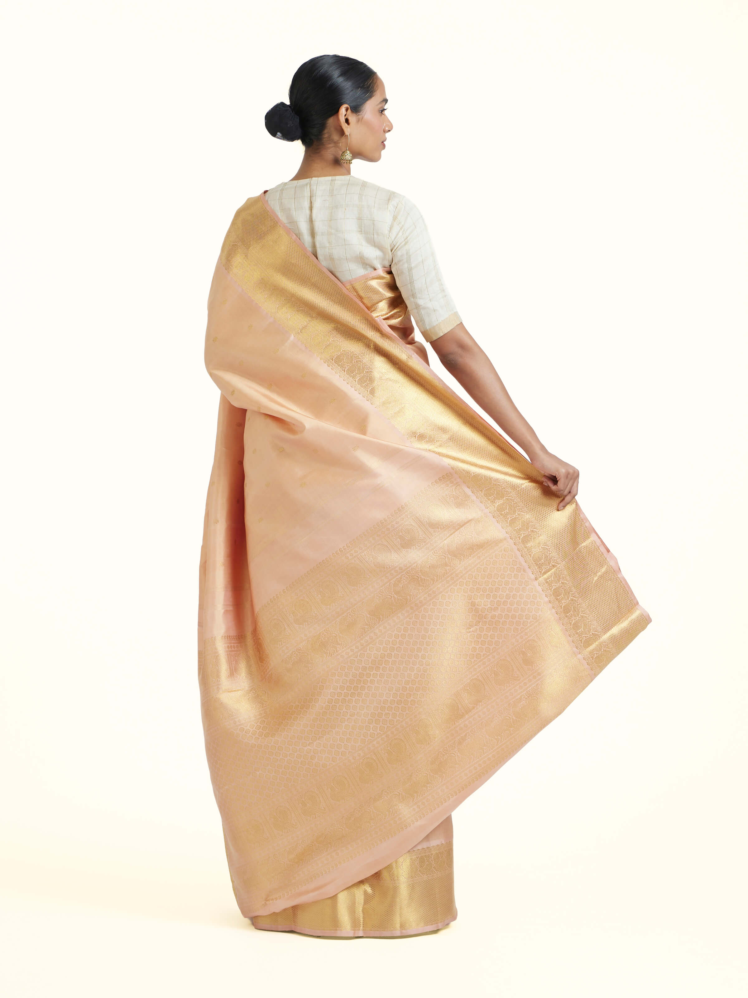 Peach Kancheepuram Silk Sari Zari Saree