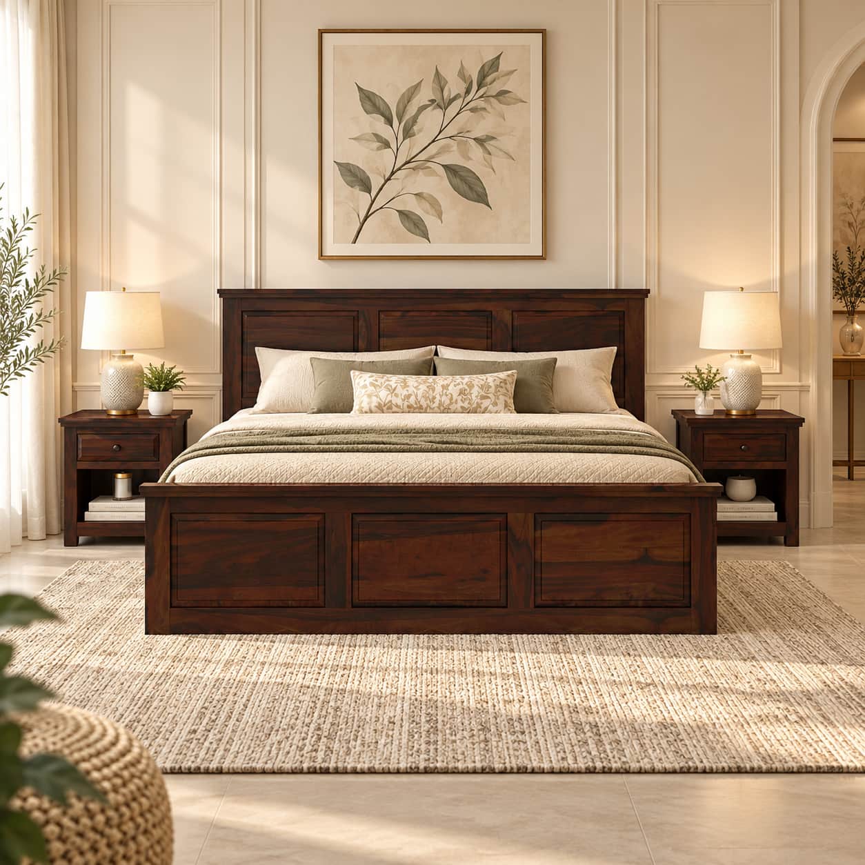 Stainfleld Solid Wood Queen Size Bed Without Storage (Walnut Finish)