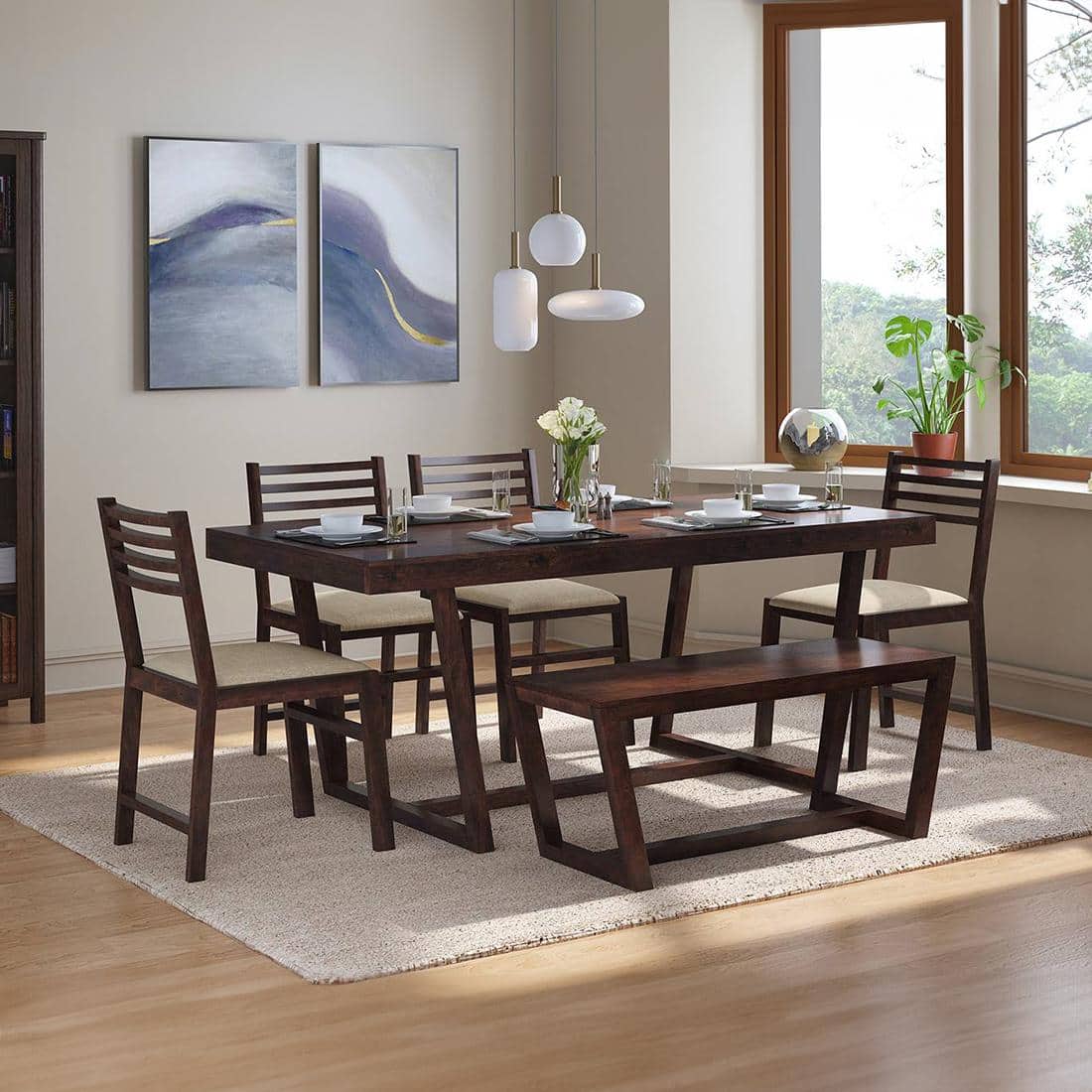 Caprica Dining Bench In Mango Walnut Finish