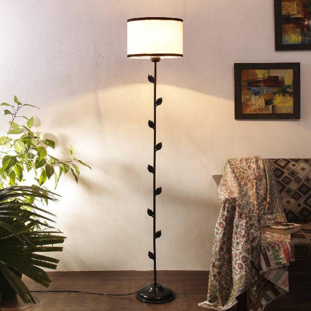 Raine Multicolour Fabric Floor Lamp with Black Iron Base - Devansh