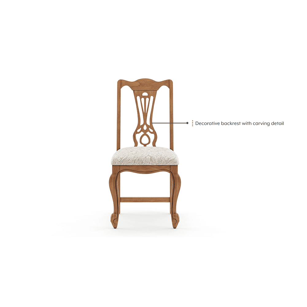 Taahira Set Of 2 Dining Chair In Natural Teak Finish With Monochrome Paisley Colour