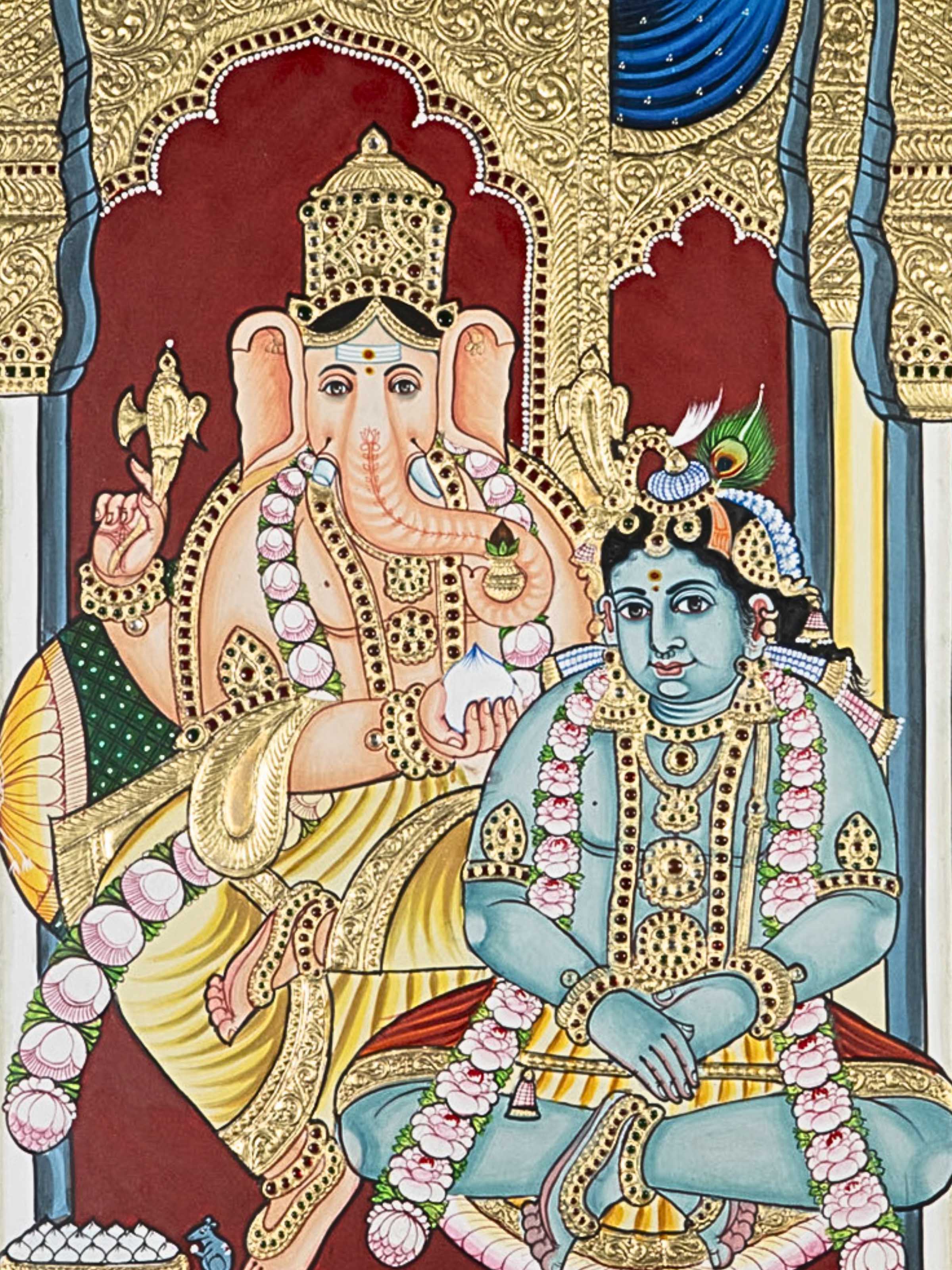 Krishna and Ganesh Thanjavur Painting