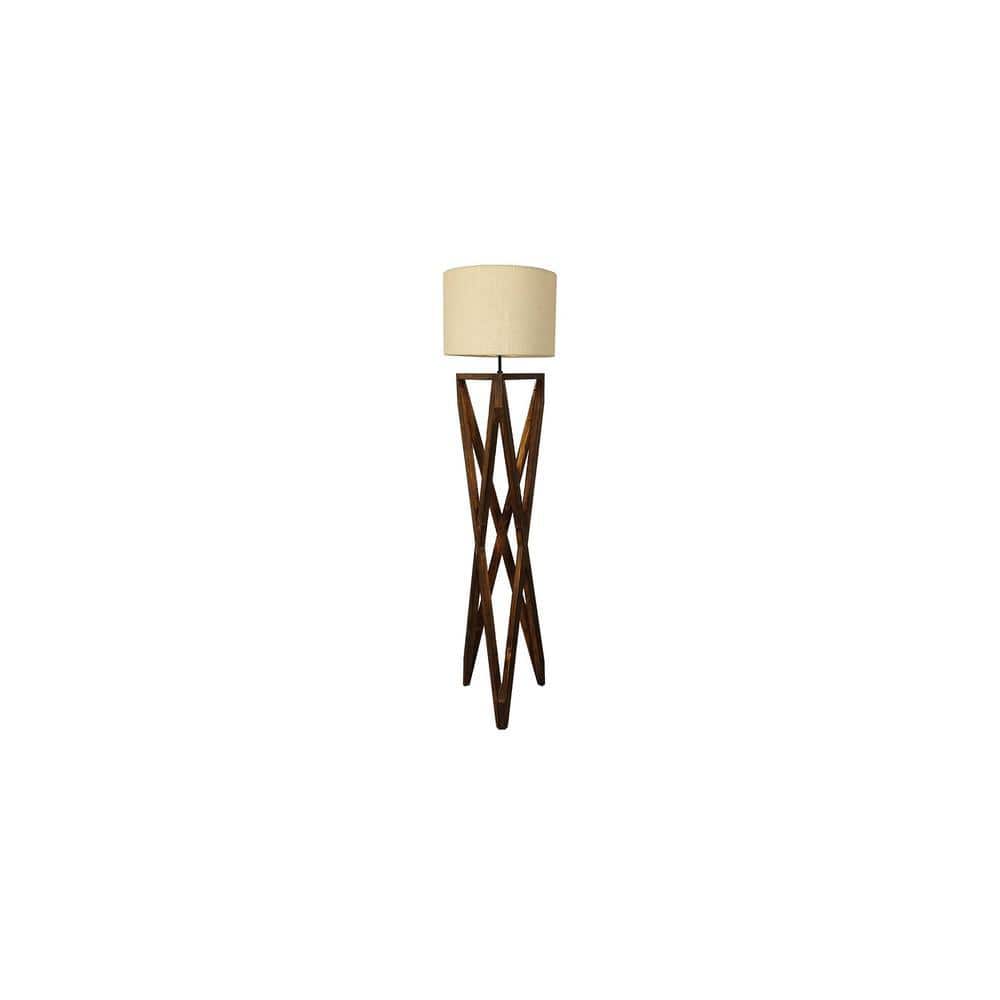 Ignis Wooden Floor Lamp with Brown Base and Jute Fabric Lampshade