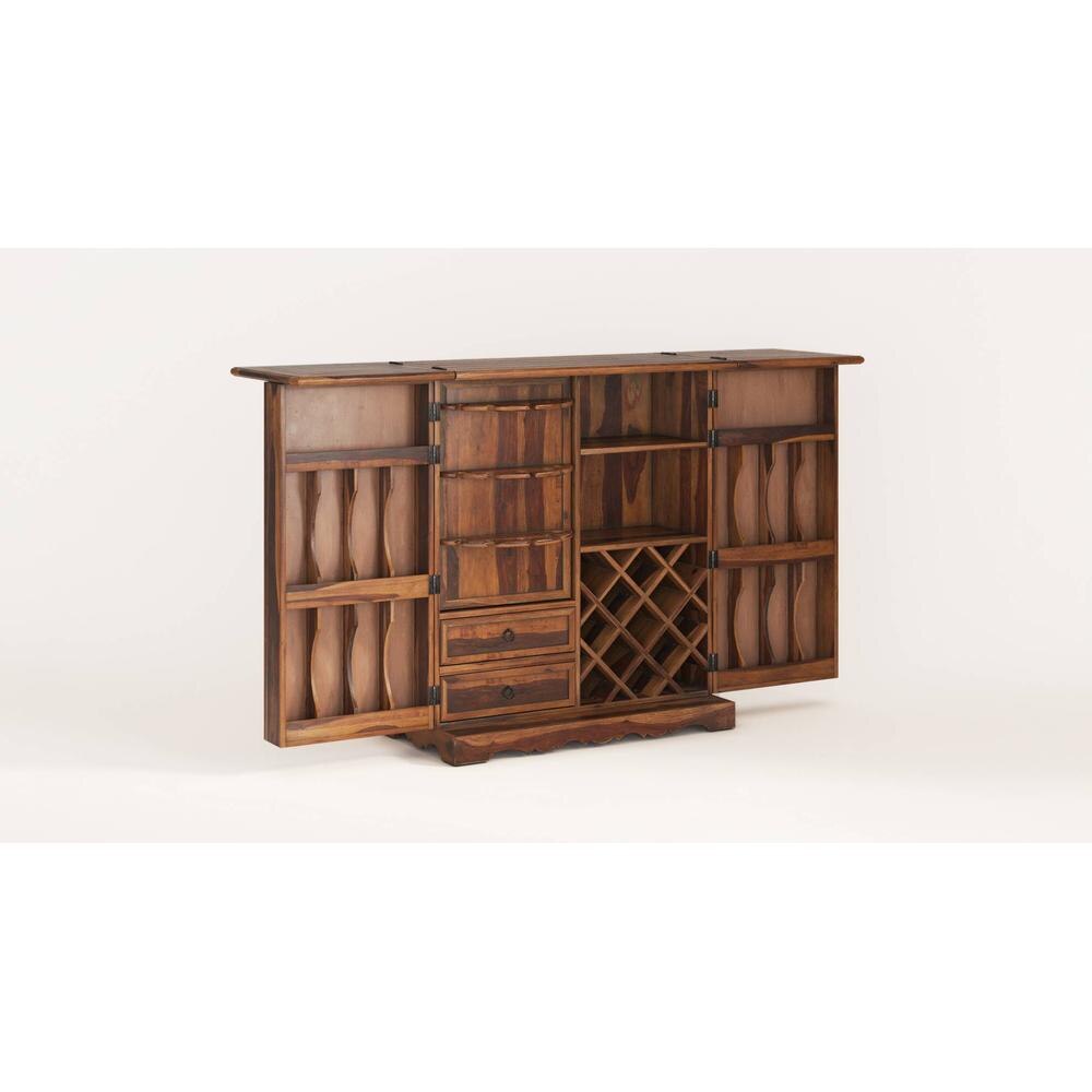 Parquet Sheesham Wood Bar Cabinet in Provincial Teak Finish