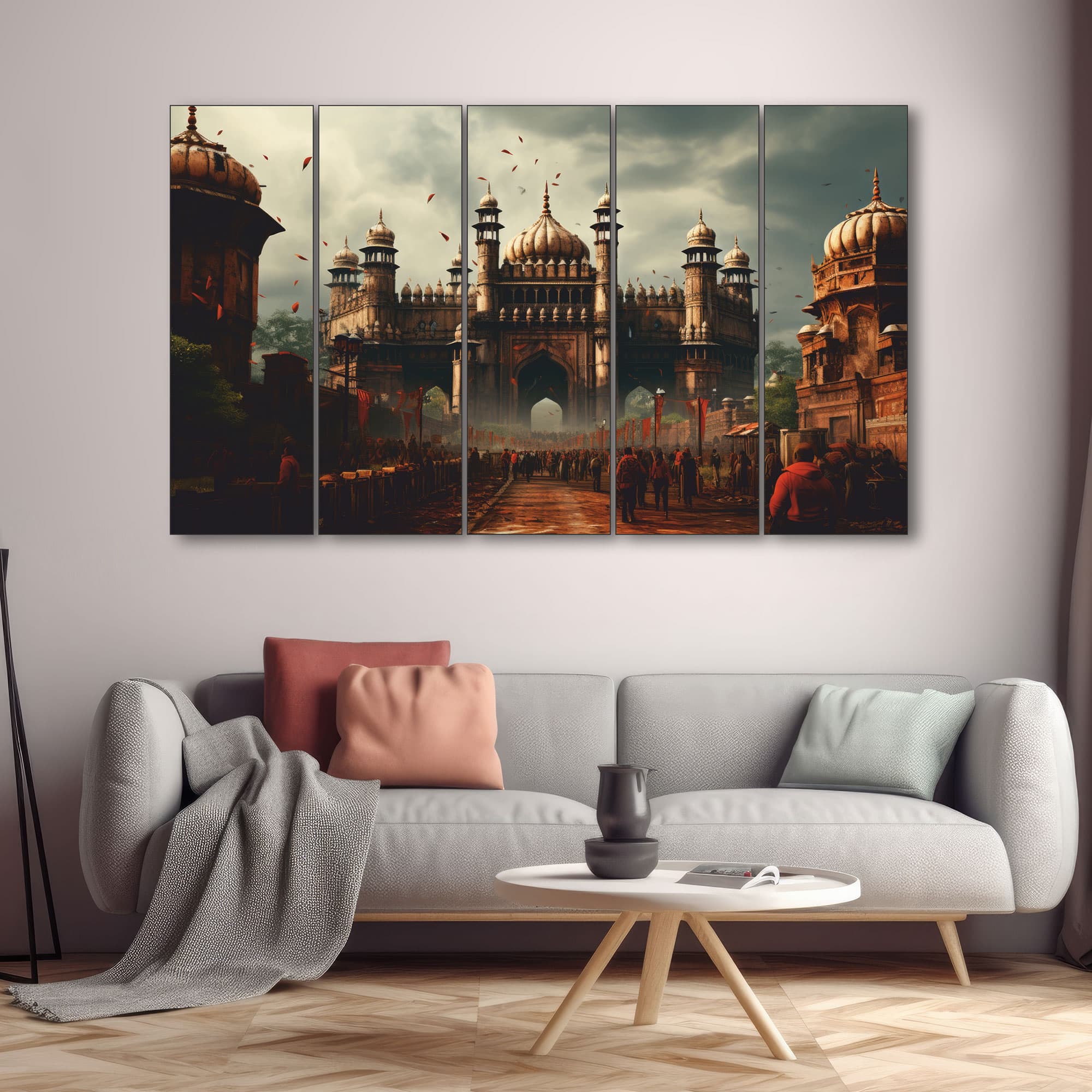 The Castle Decor Mughal Forts Wall Art Set of 5 Digital Painting 27x48 Inch - The Castle Decor