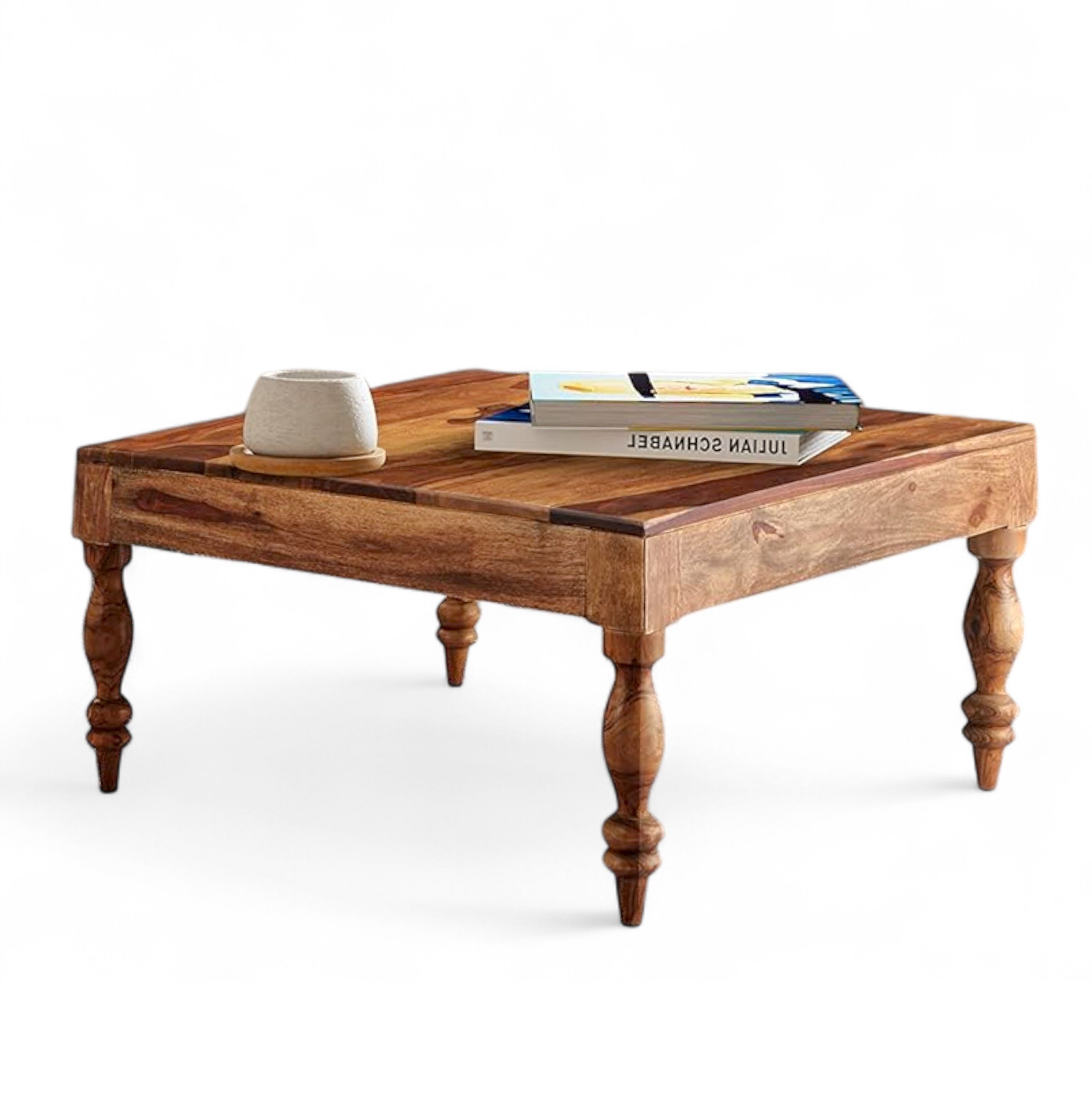 Sydney Sheesham Wood Contemporary Square Coffee Table In Natural Teak Finish