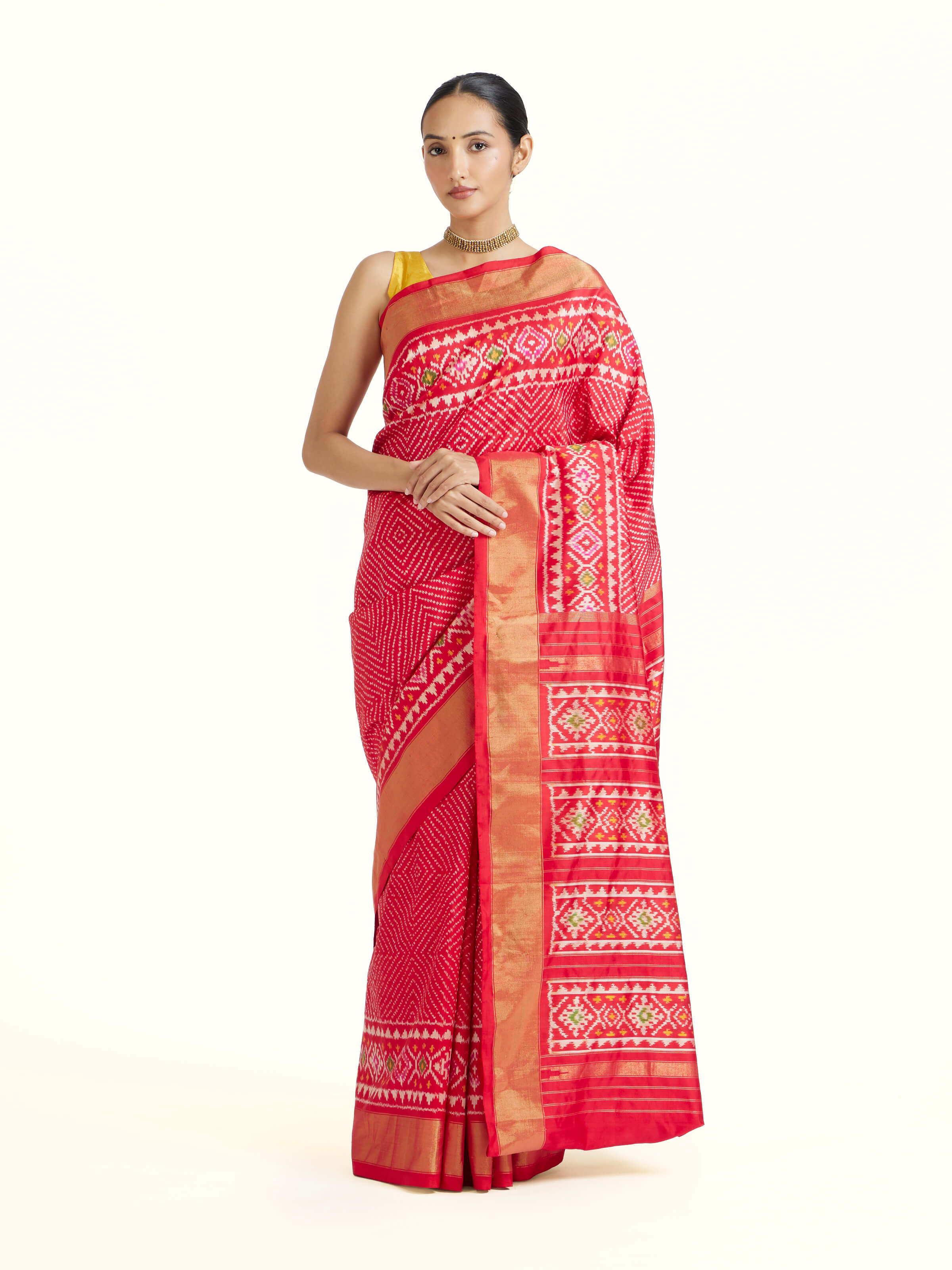 Red Weft Ikat Silk Saree