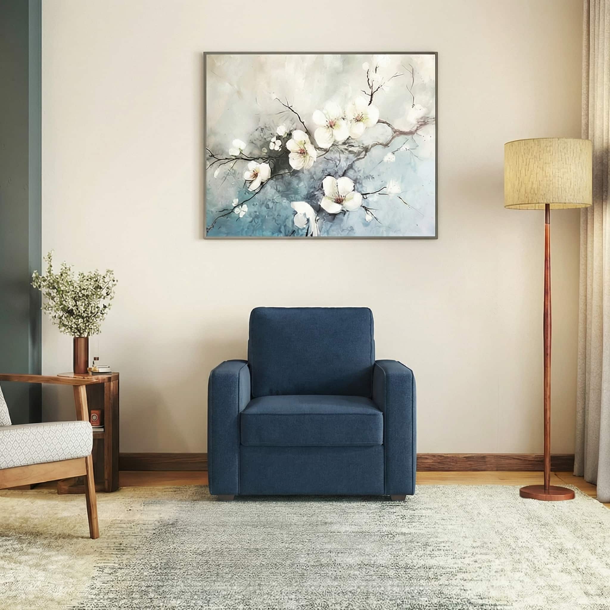 Apollo Compact High Back 1 Seater Fabric Sofa in Lapis Blue Colour - Urban Ladder