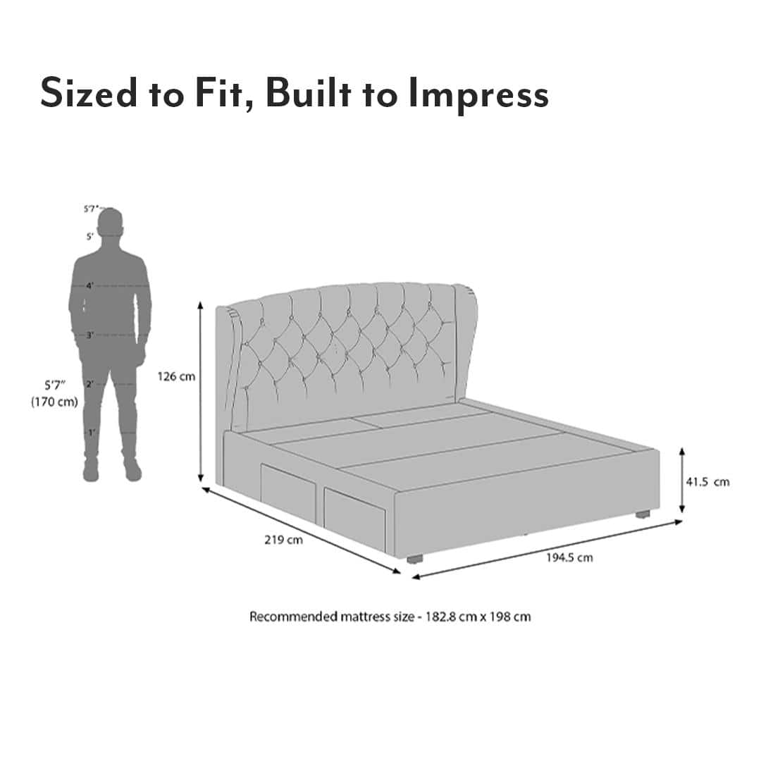 Holmebrook Engineered Wood King Size Drawer Storage Upholstered Bed In Shitake Beige Colour