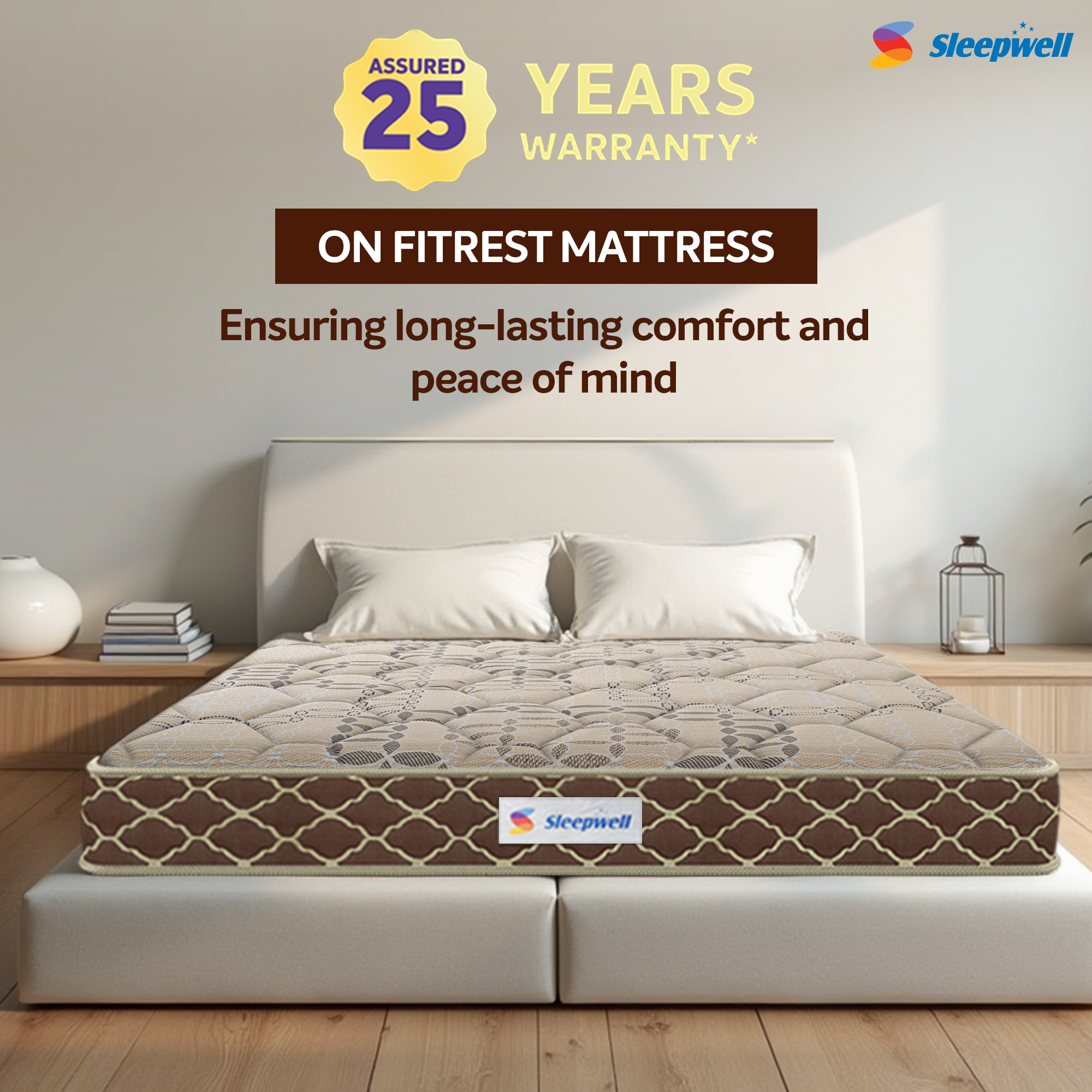 Sleepwell Pro Fitrest, Medium Firm 6 inch Queen High Resilience (HR) Foam Mattress (L x W: 75 inch x 60 inch)