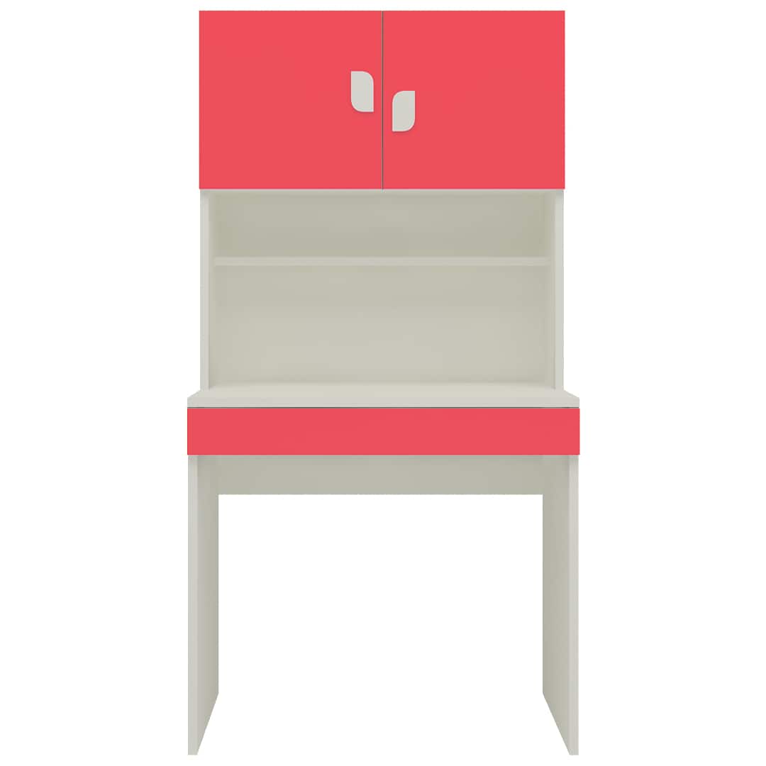 Corolla Kids Study Desk with Drawer Built In Bookshelf and Petal Handles in Strawberry Pink Colour