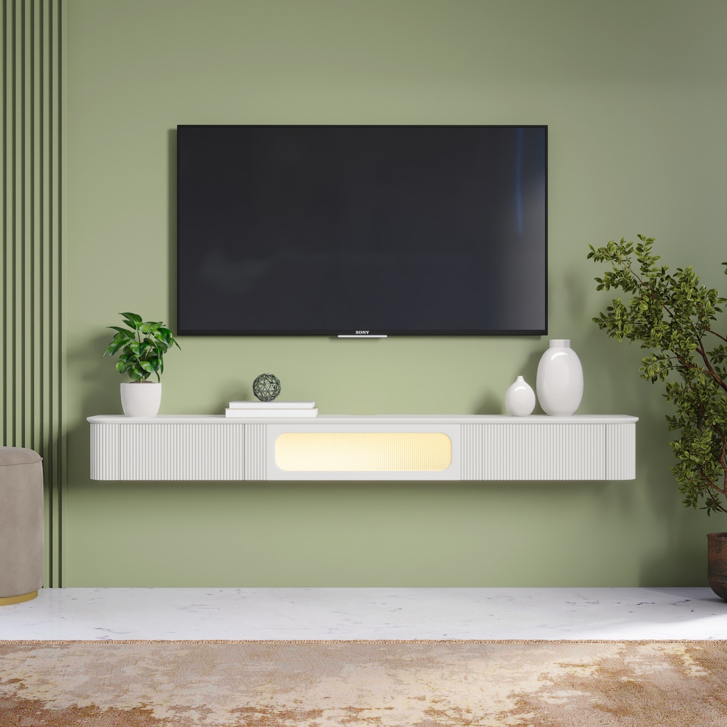 Estella Wall Mounted TV Unit Cream Finish