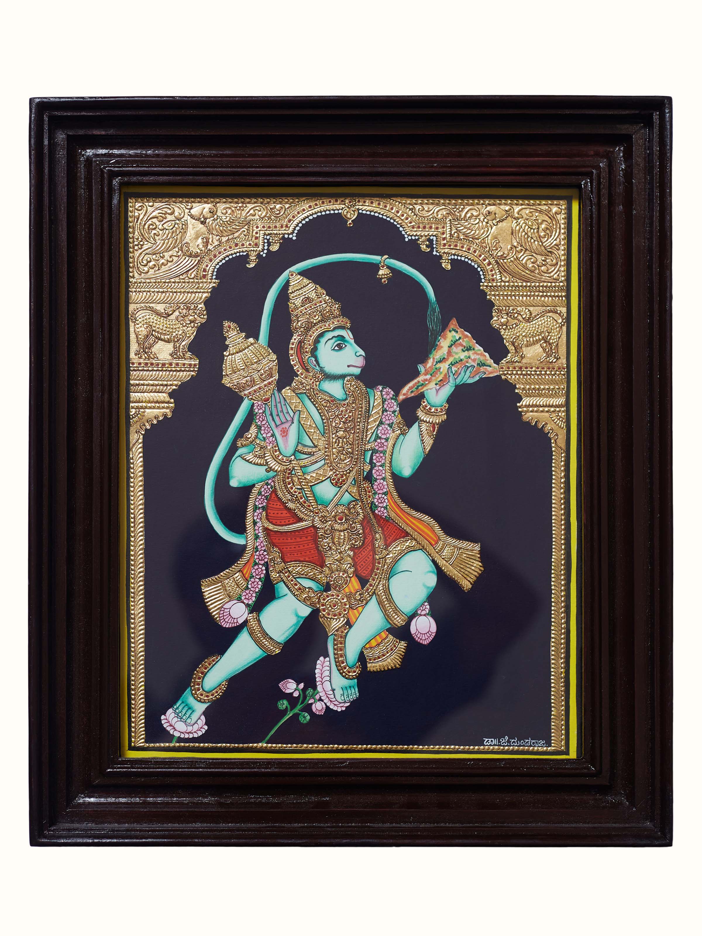 Sanjeevini Hanuman Mysore Teak Wood Painting