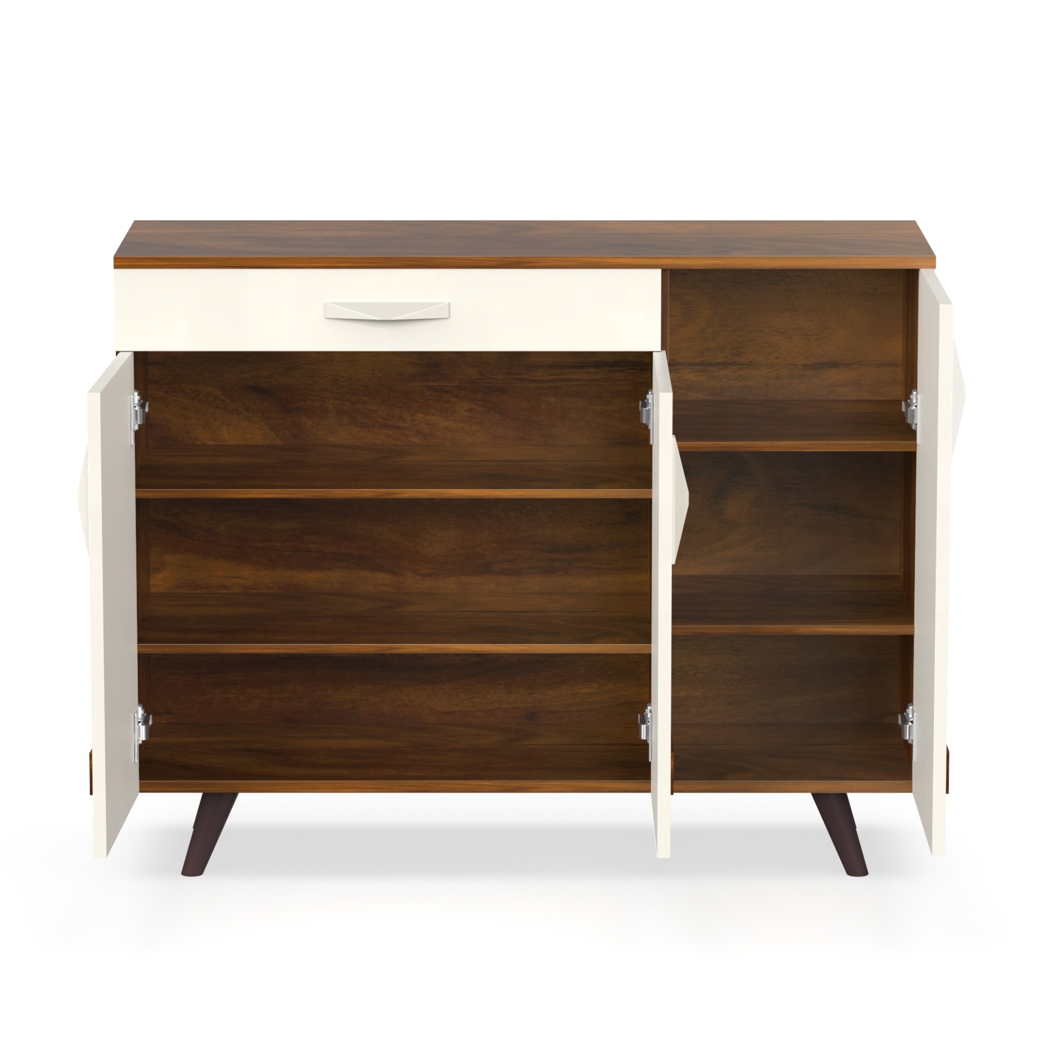 Kaspen Engineered Wood Wood Dual Tone 3 Doors Shoe Rack Cabinet Slipper Footwear Stand Organizer with Drawer can Store Up to 16 Pairs for Home (Brown Maple & Frosty)