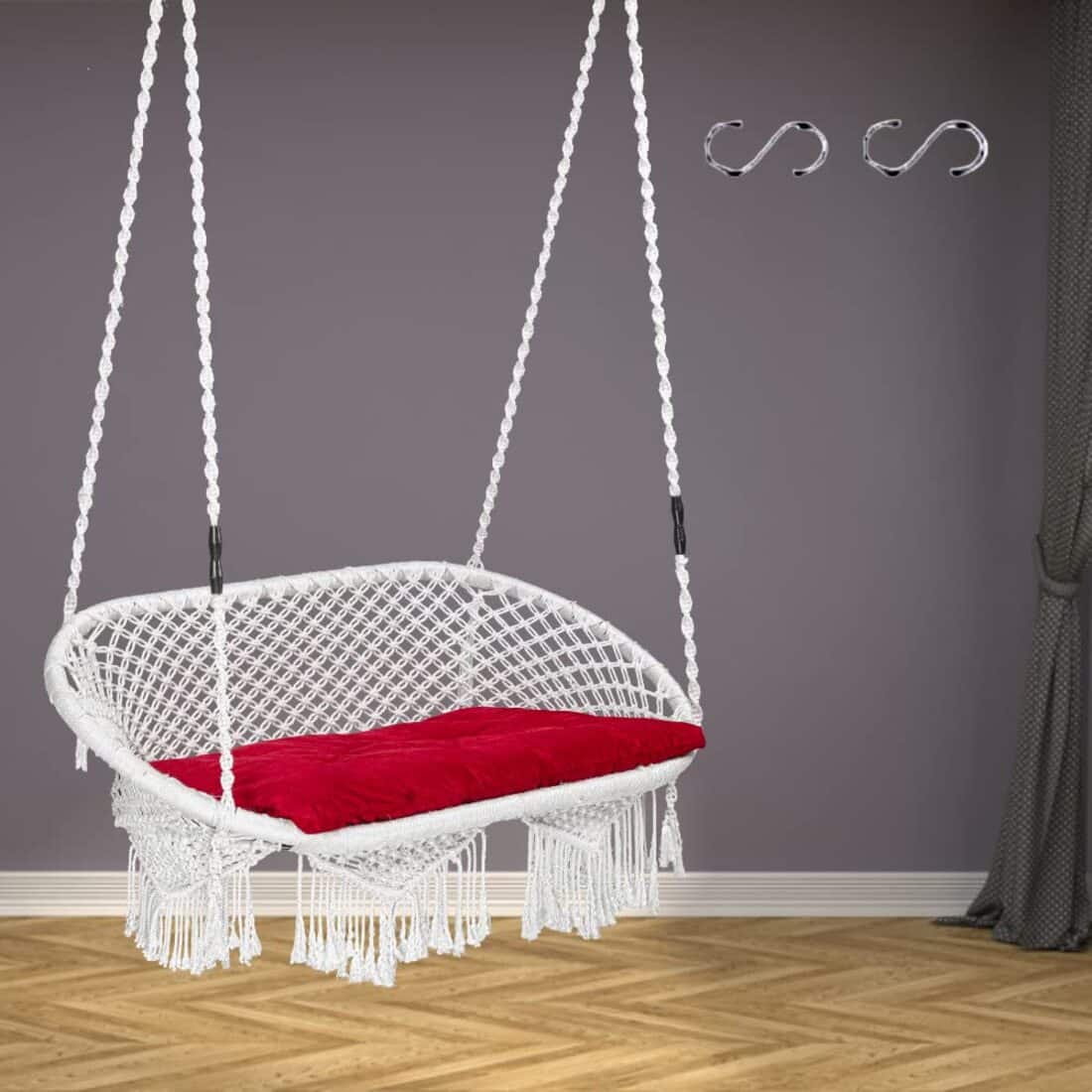 Swingzy Premium Large Round Double Seater Swing Chair with Cushion White